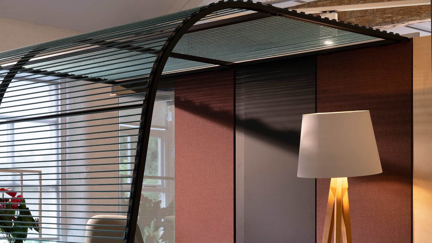 Orangebox Campers & Dens Meeting Pod With Awning With Dark Red Fabric Detail Image Of The Awning