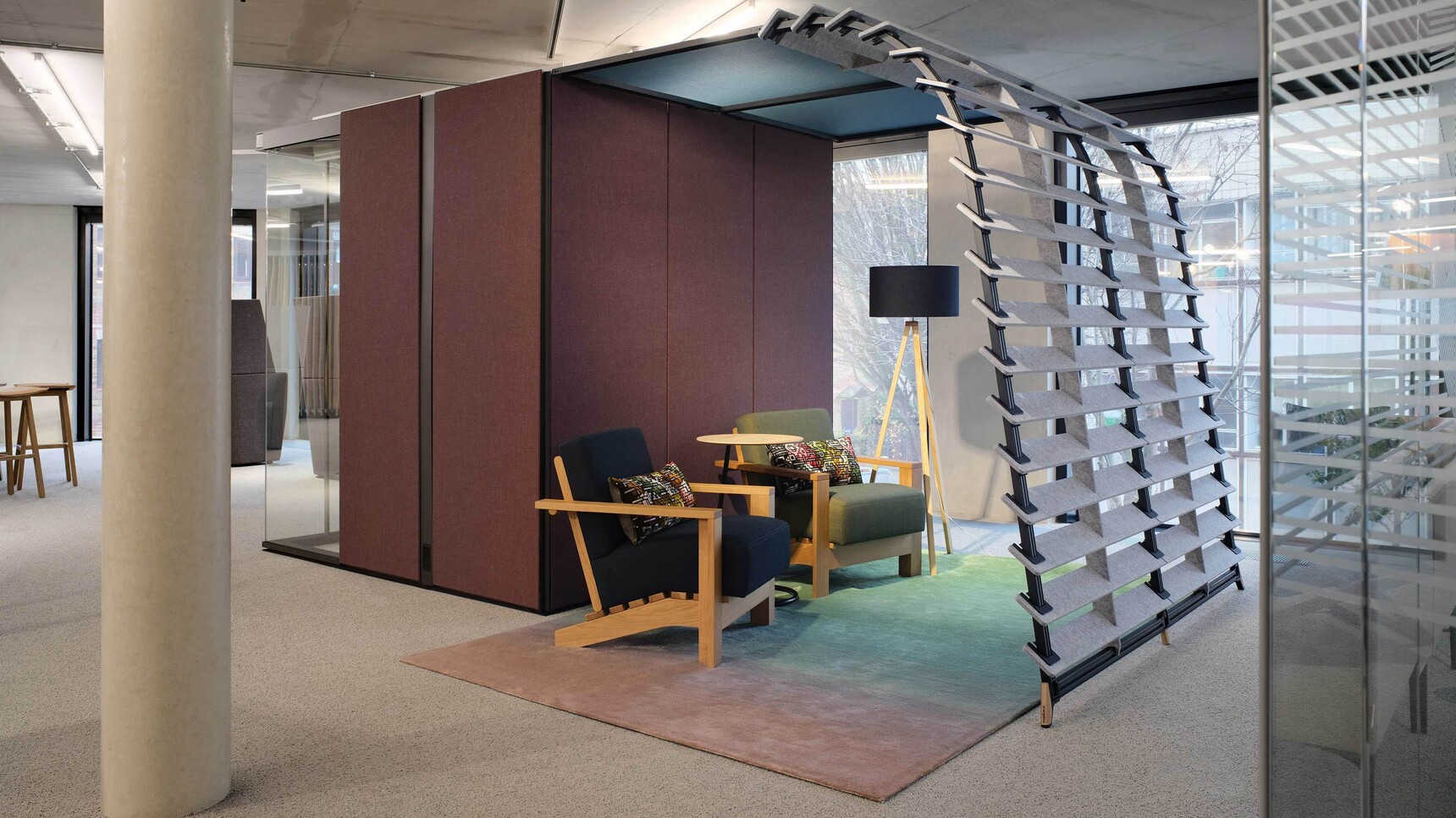 Orangebox Campers & Dens Meeting Pod With Awning Dark Red Upholstery Family Image