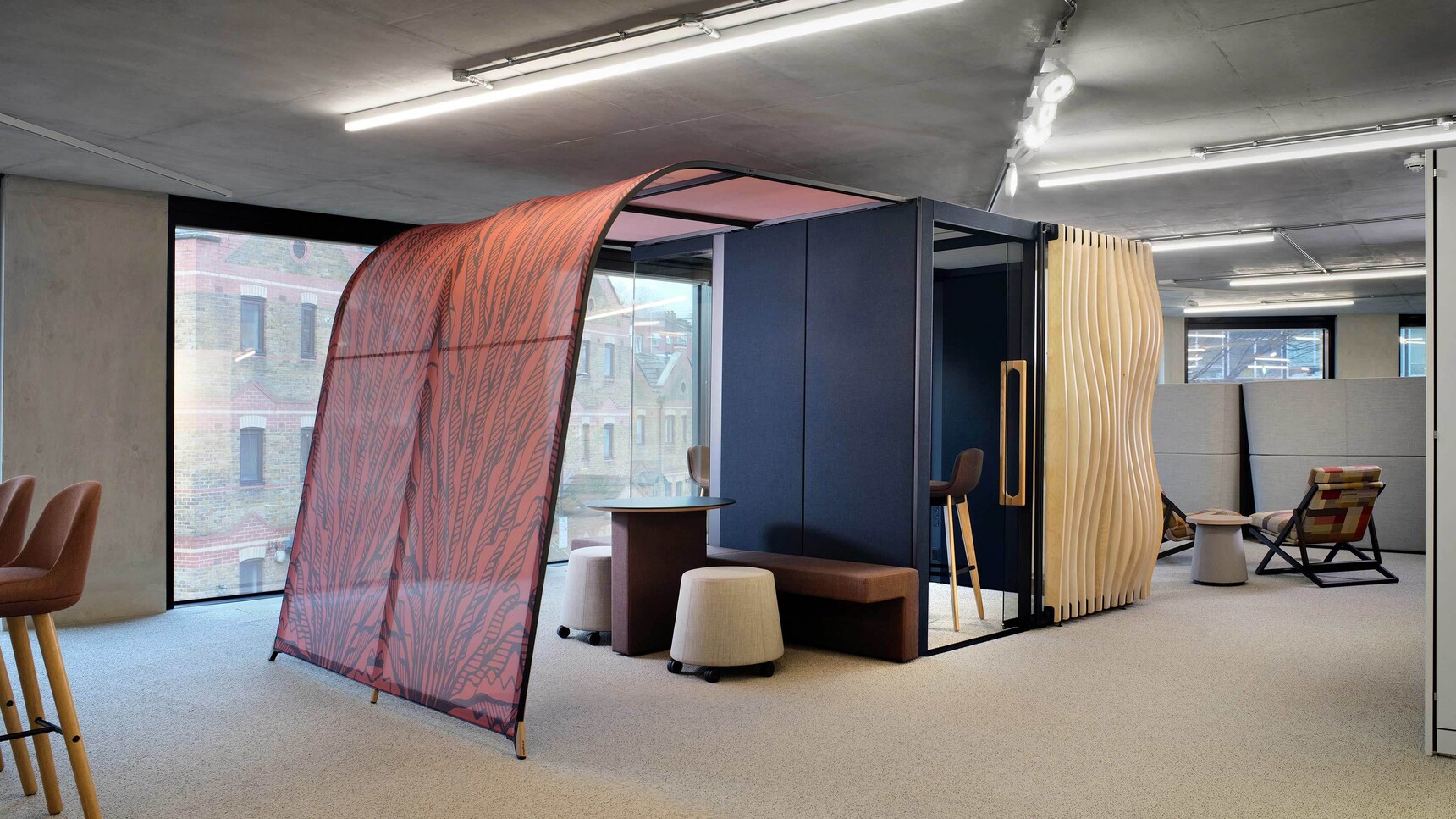 Orangebox Campers & Dens Meeting Pod With Awning And Hacking In Office Setting