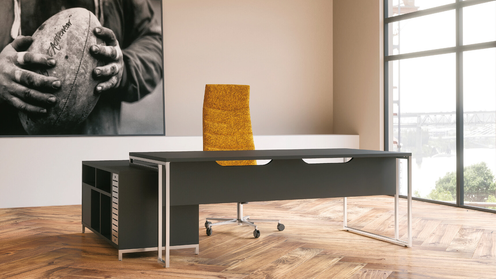 Buronomic Stricto L-shaped Executive Desk With Storage Unit In Office Environment