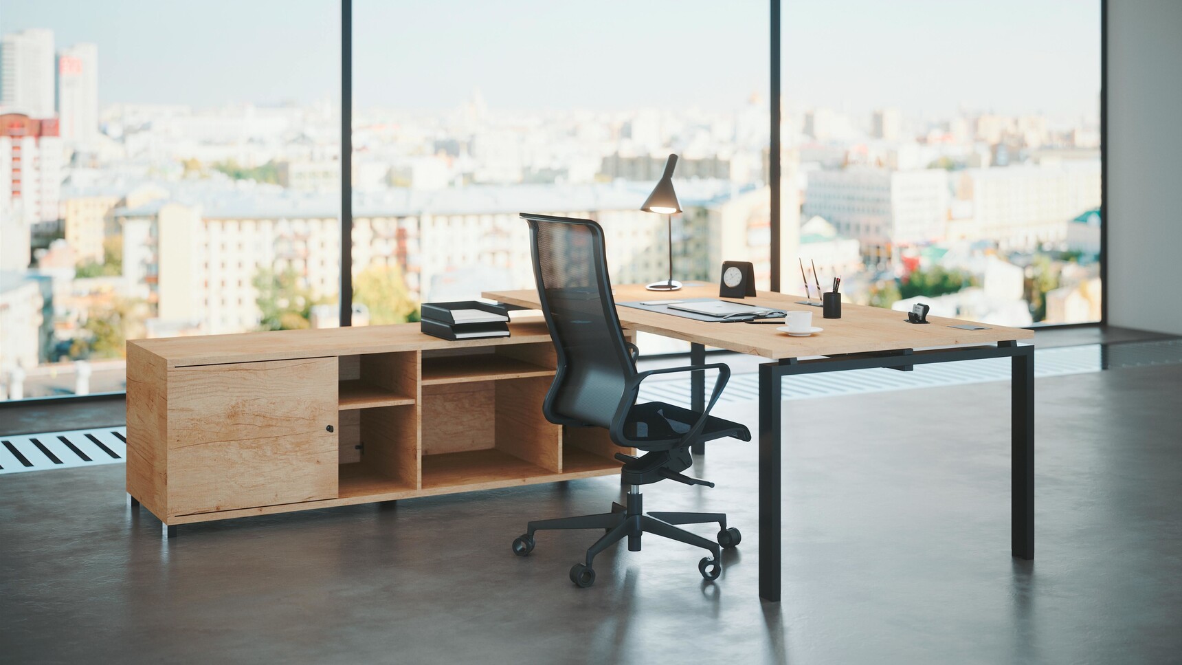 Buronomic Astro L-shaped Executive Desk With Open Storage Unit Family Image