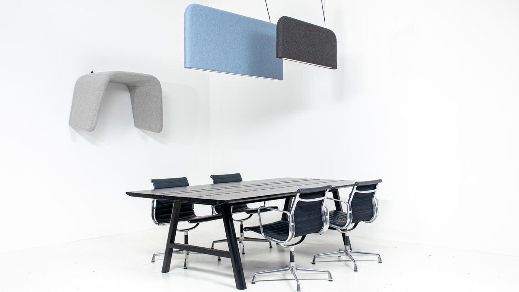 Buzzi Space BuzziCocoon Acoustic Element Grey Finish Wall Mounted In Office Environment
