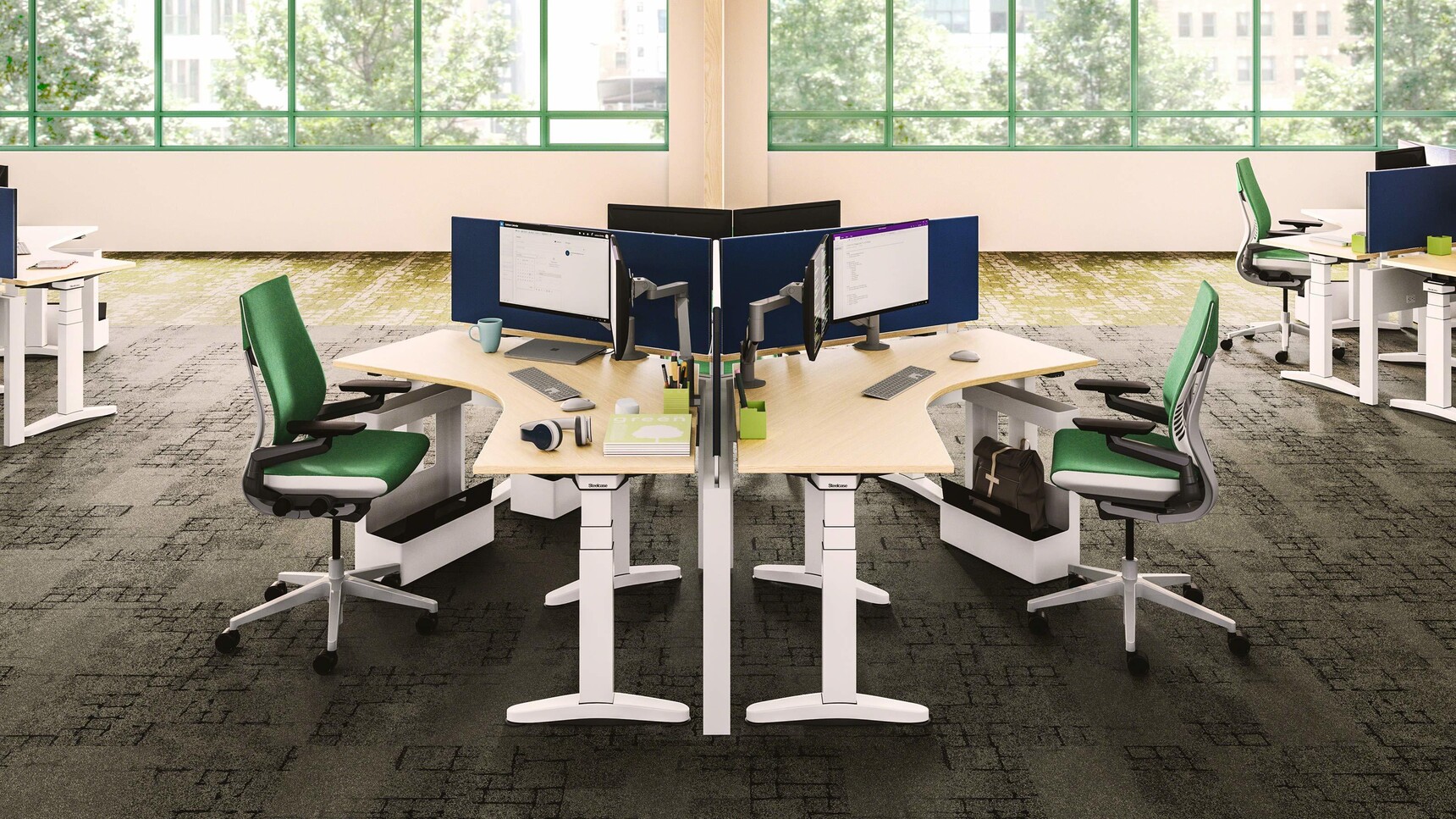 Steelcase Ology 120° Pentagon Height Adjustable Desk In Office Environment