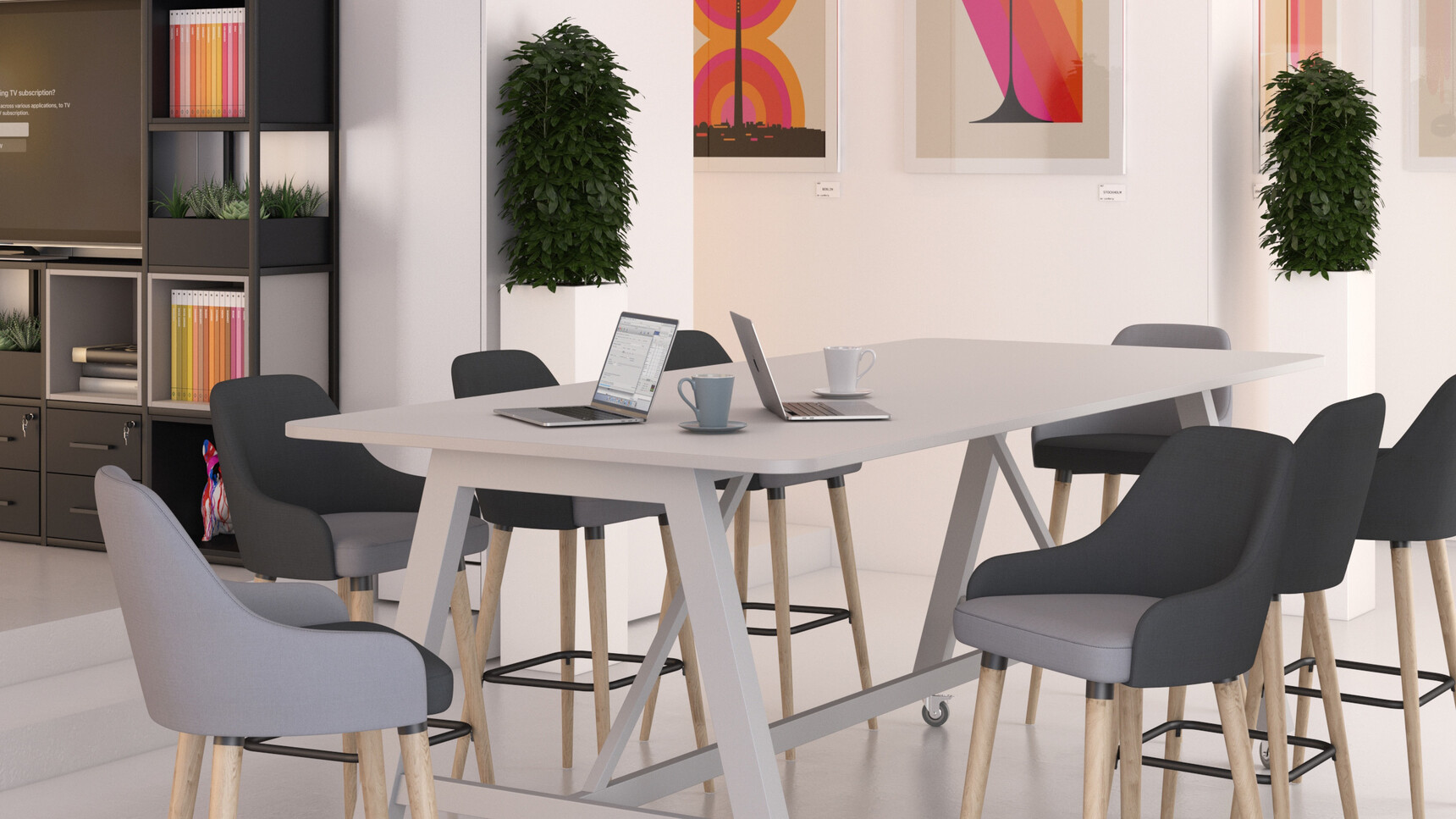 Elite Office Furniture Alto Poseur Height Table Grey Finish With Stools Detail Image