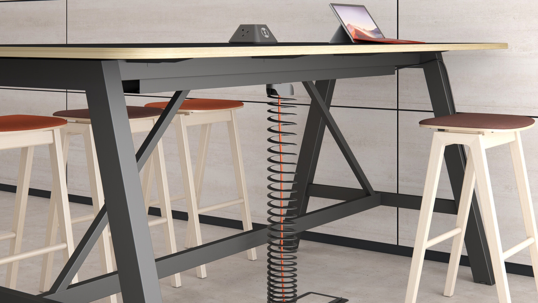 Elite Office Furniture Alto Poseur Height Table Black Frame With Cable Riser Detail Image