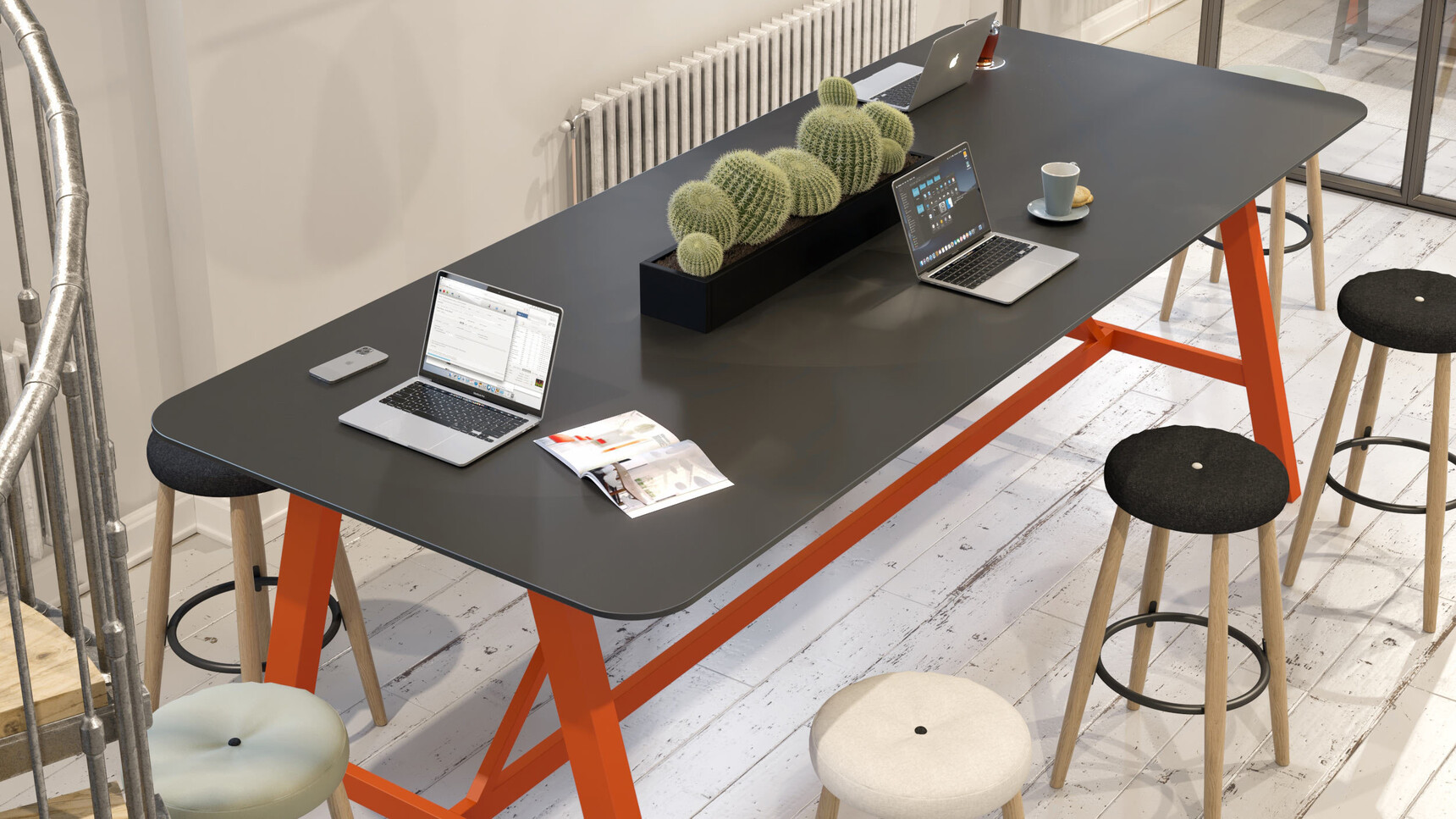 Elite Office Furniture Alto Poseur Height Table Black Top Orange Frame Detail Image