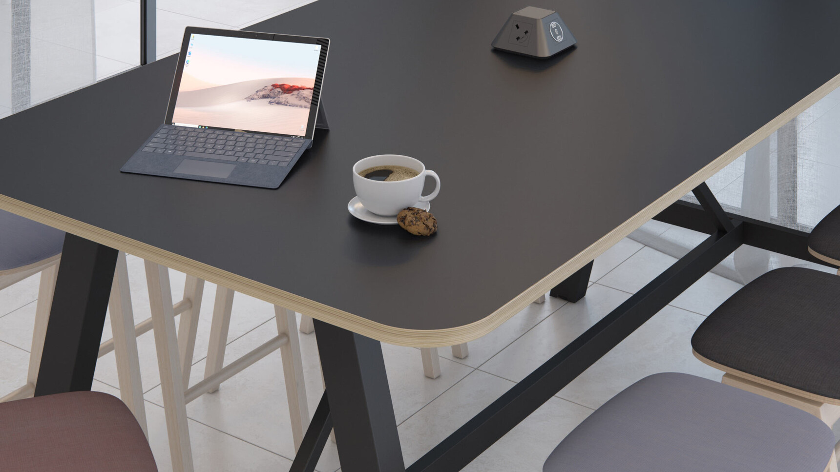 Elite Office Furniture Alto Poseur Height Table Black Top Black Frame Detail Image