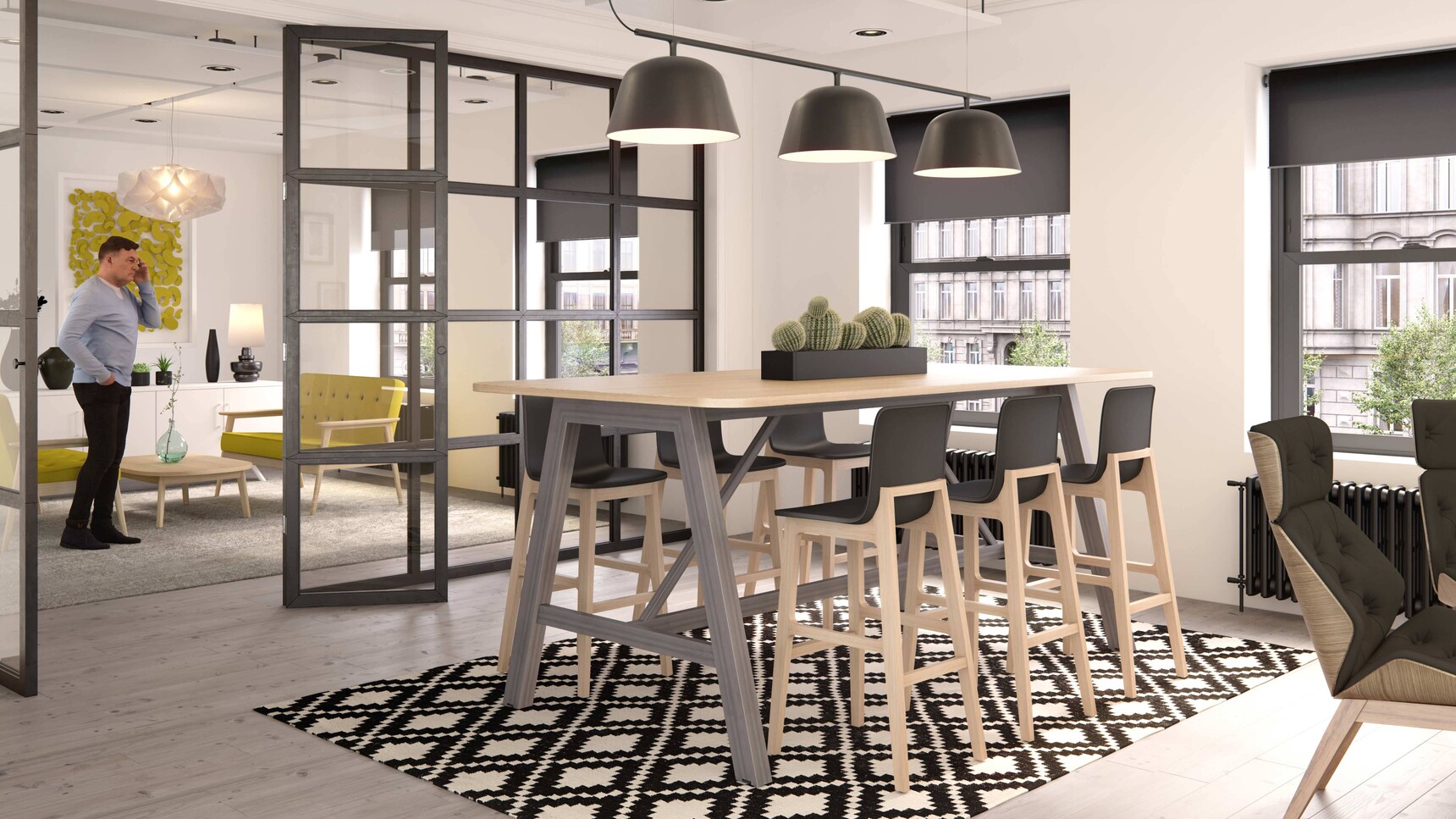 Elite Office Furniture Alto Poseur Height Table Wood Top Grey Frame In Office Setting