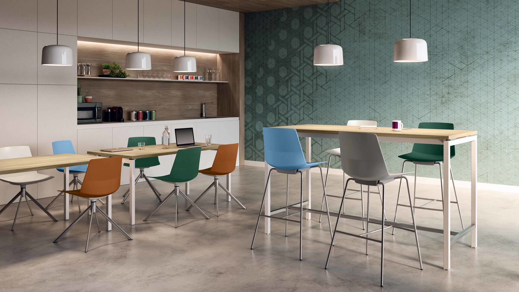 Quadrifoglio Creo Poseur Height Table With Wood Top White Frame Family Image