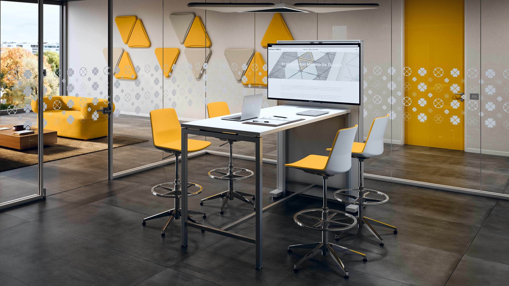 Quadrifoglio Creo Poseur Height Table With TV Box With Stools Family Image