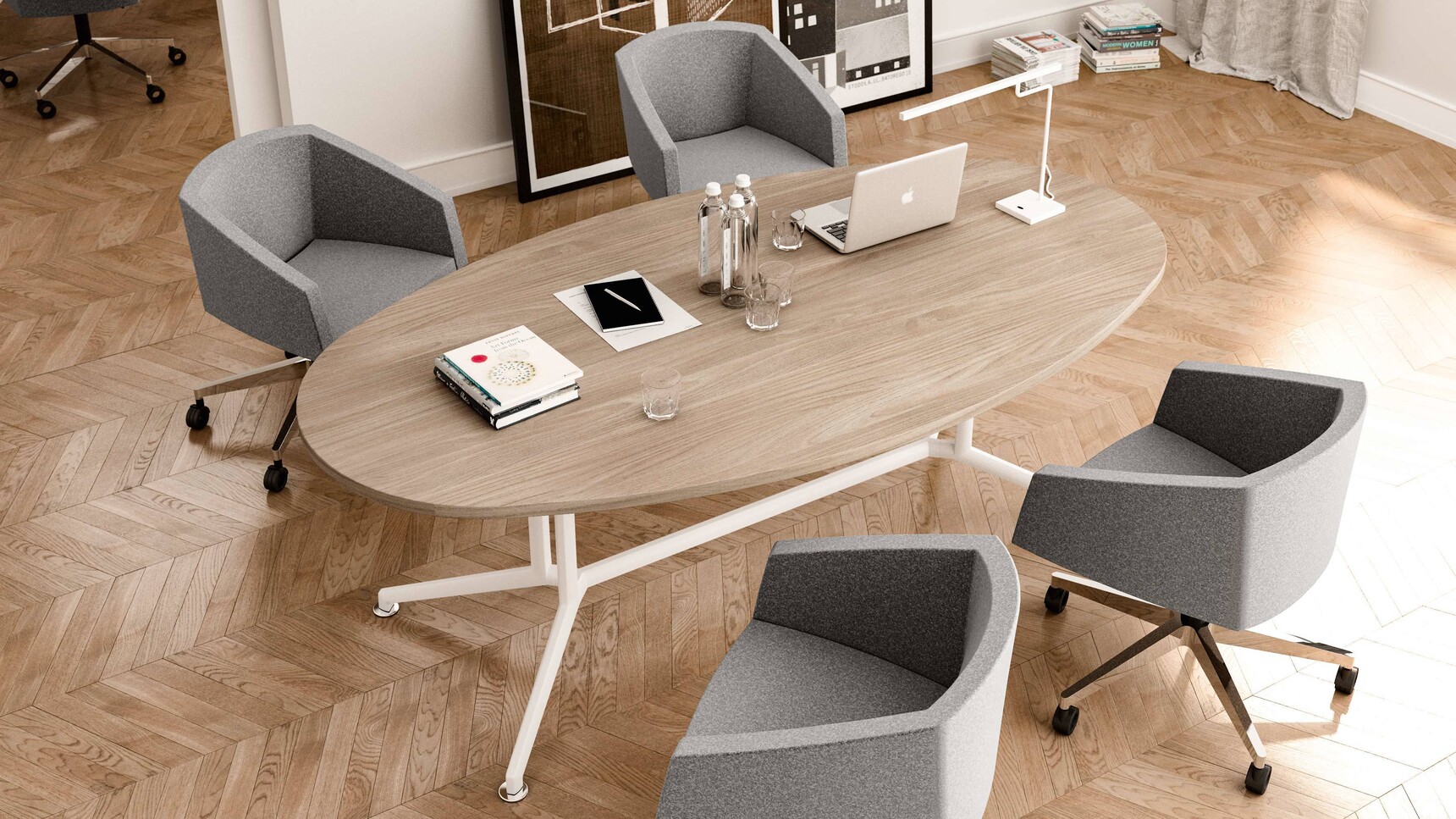Quadrifoglio X-Time Work Meeting Table Wood Top White Base Family Image