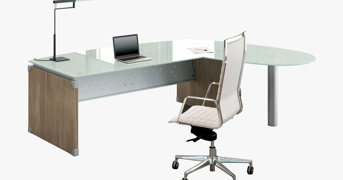 Glass top l shaped office sale desk