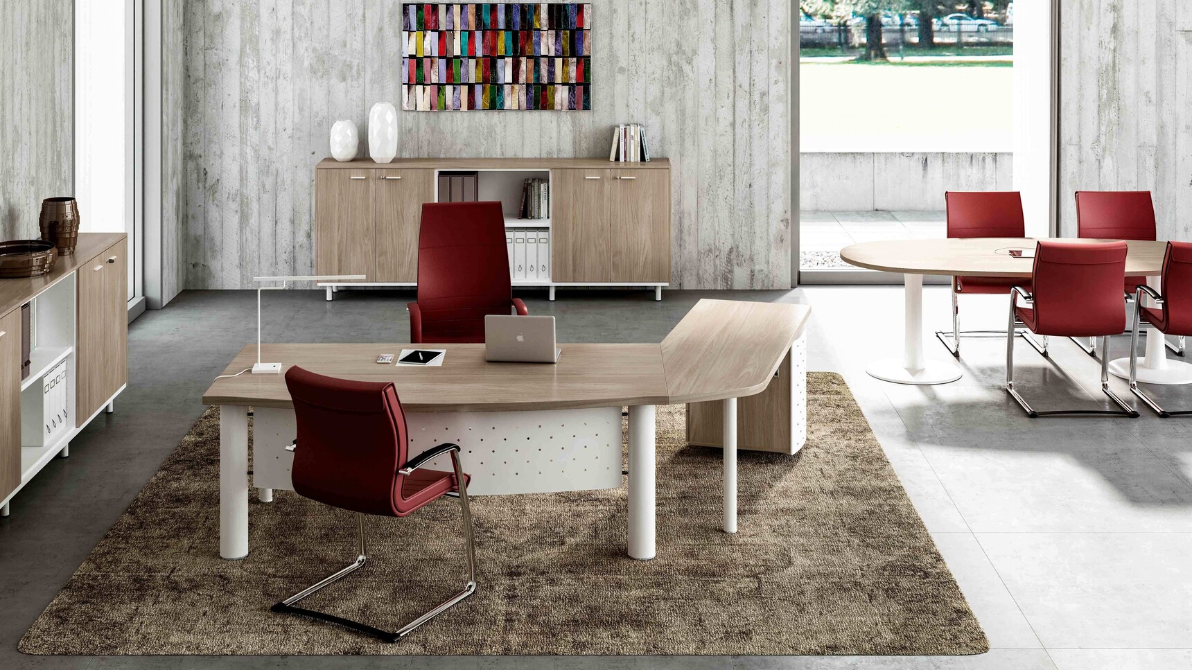 Quadrifoglio X-Time Work MFC Executive Desk With Return & Pedestal In Office Setting