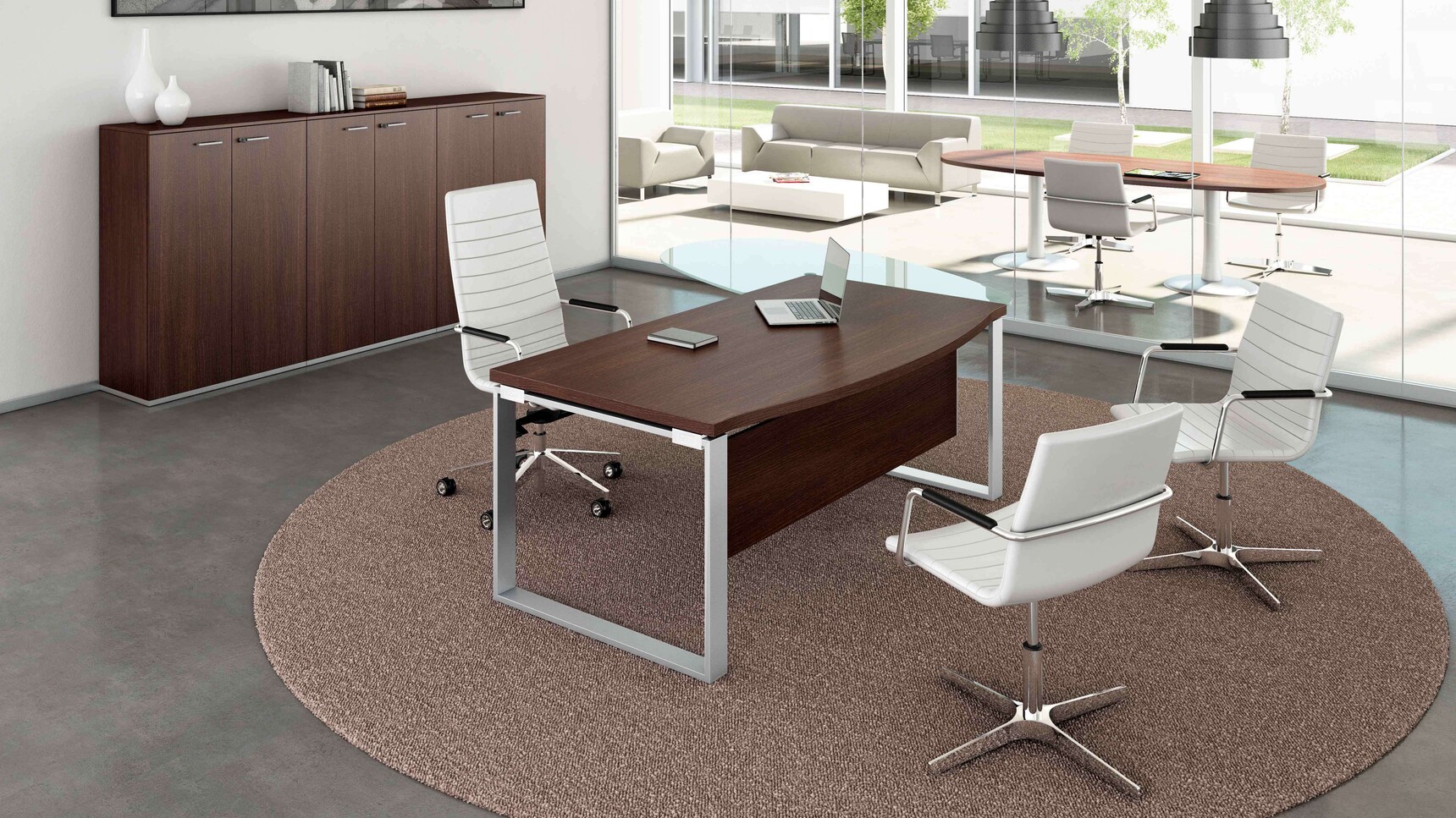 Quadrifoglio X-Time Work MFC Executive Desk With Glass Return Ring Leg Family Image