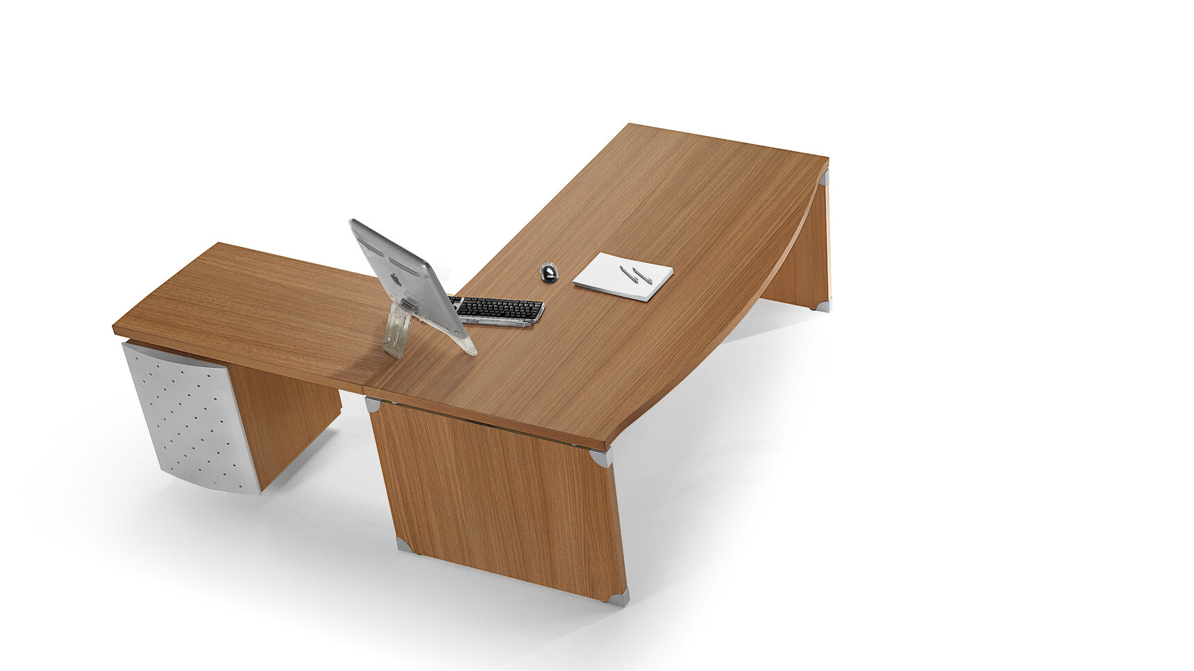 Quadrifoglio X-Time Work MFC Executive Desk With Return & Pedestal Stop Leg With White Background