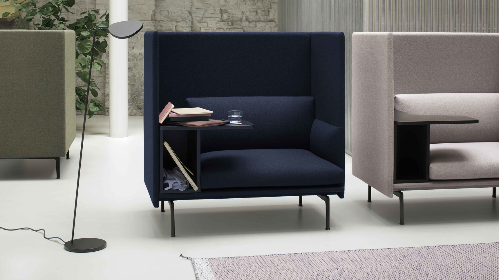 Muuto Outline Highback Work 1 Seater Vidar 554 143 Fiord 961 Ply Rug Leaf Lamp Family Image