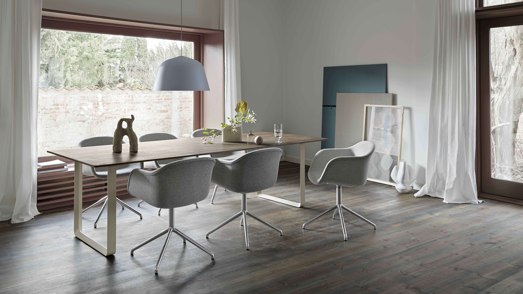 Muuto 7070 Smoked Oak Sand Ambit O55 Light Blue Fiber Armchair Swivel Chrome Clay 12 Ridge Vase Family Image