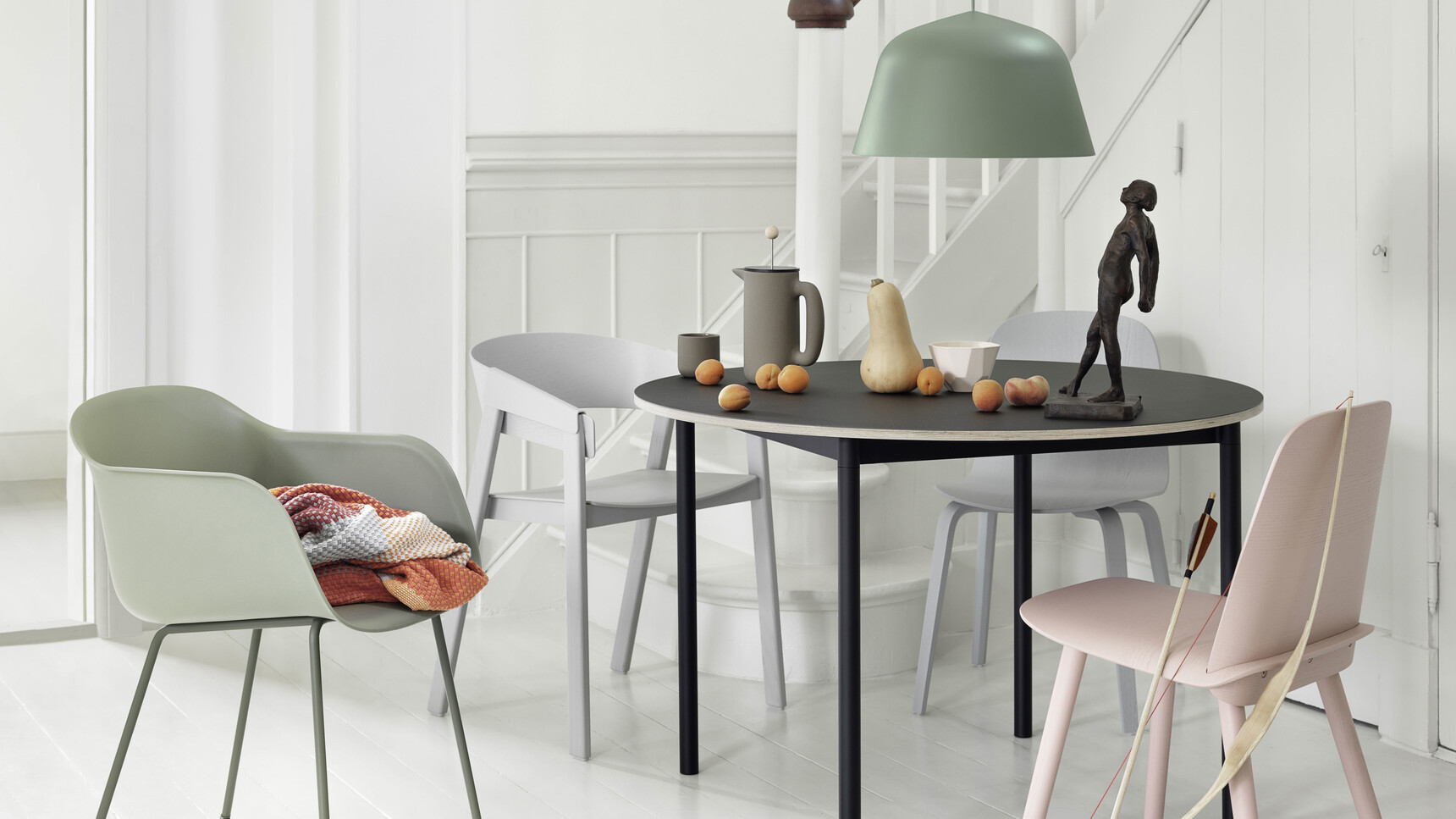 Muuto Base Table O110 Fiber Chair Nerd Chair Cover Chair Ambit Lamp Push Jug Push Mug Crushed Family Image