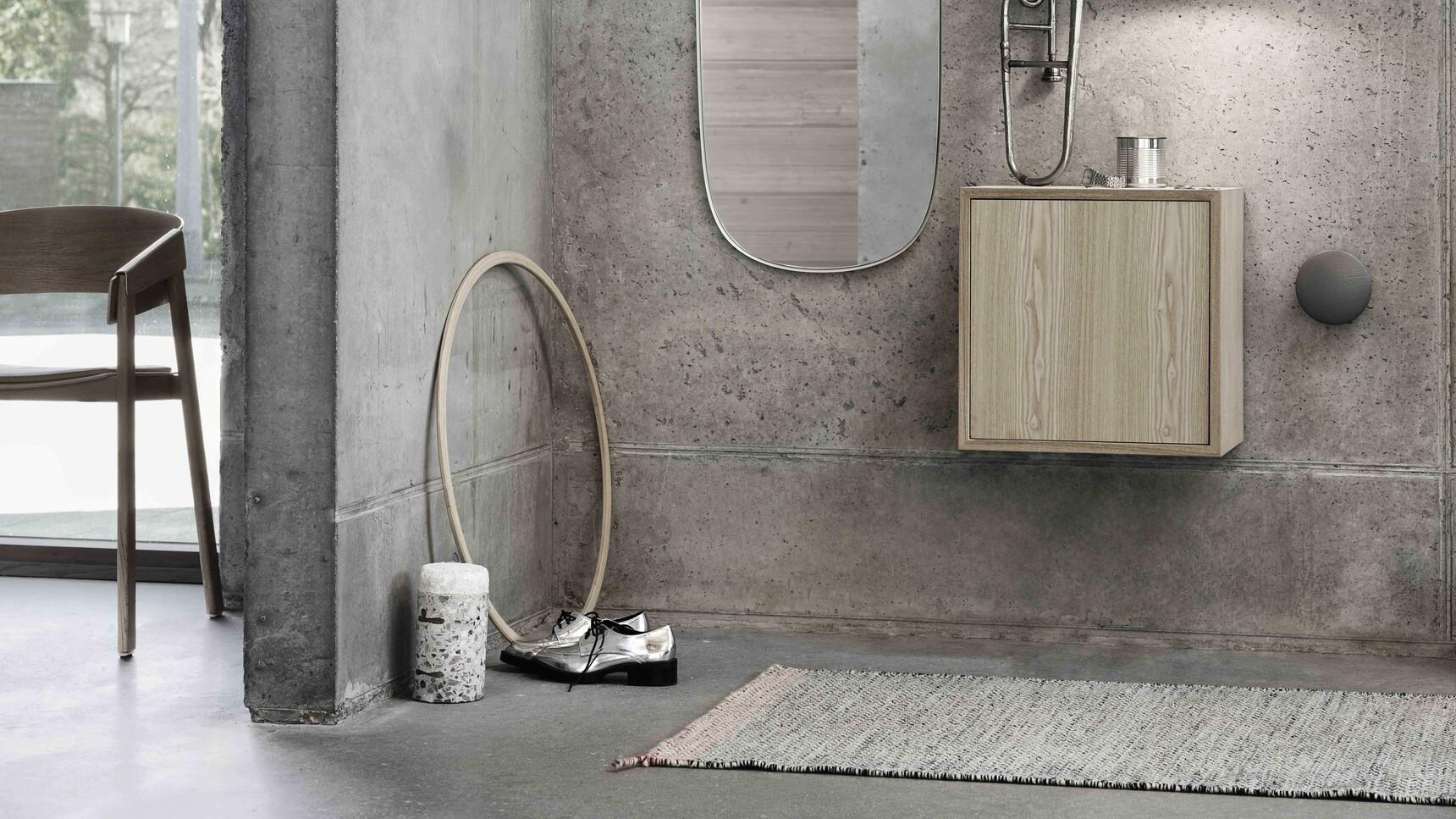 Muuto Framed Mirror Hall Way With Cover Armchair In Home Setting