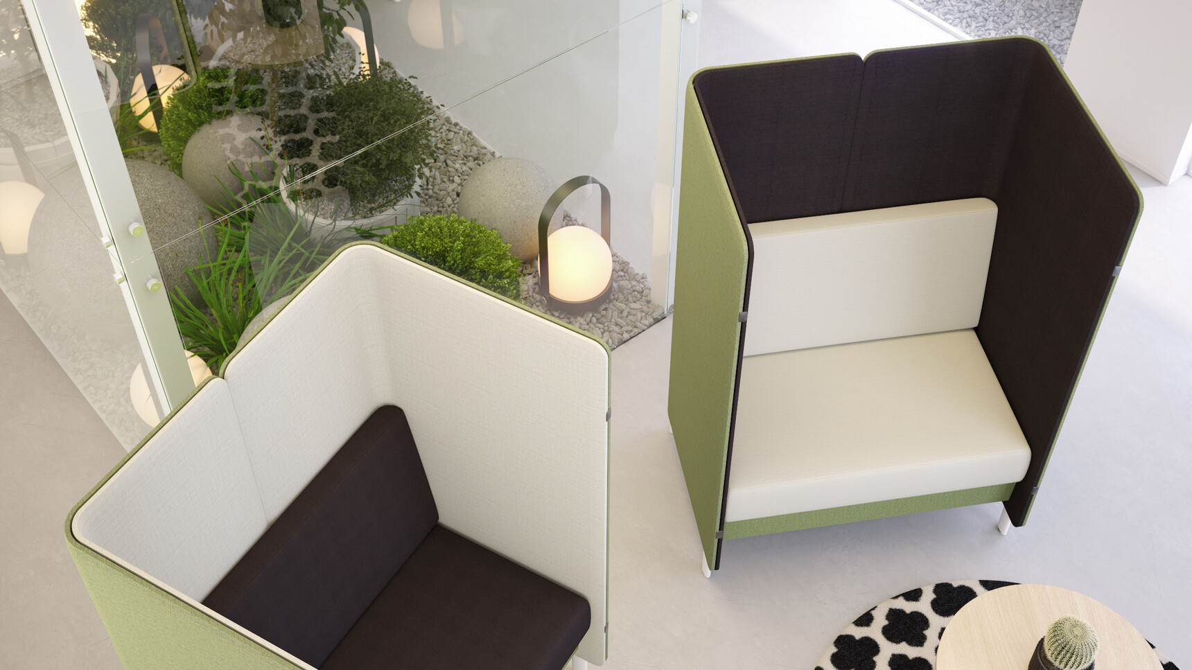 Elite Office Furniture Oases Seating Booths With Sofas White Green Finish Family Image