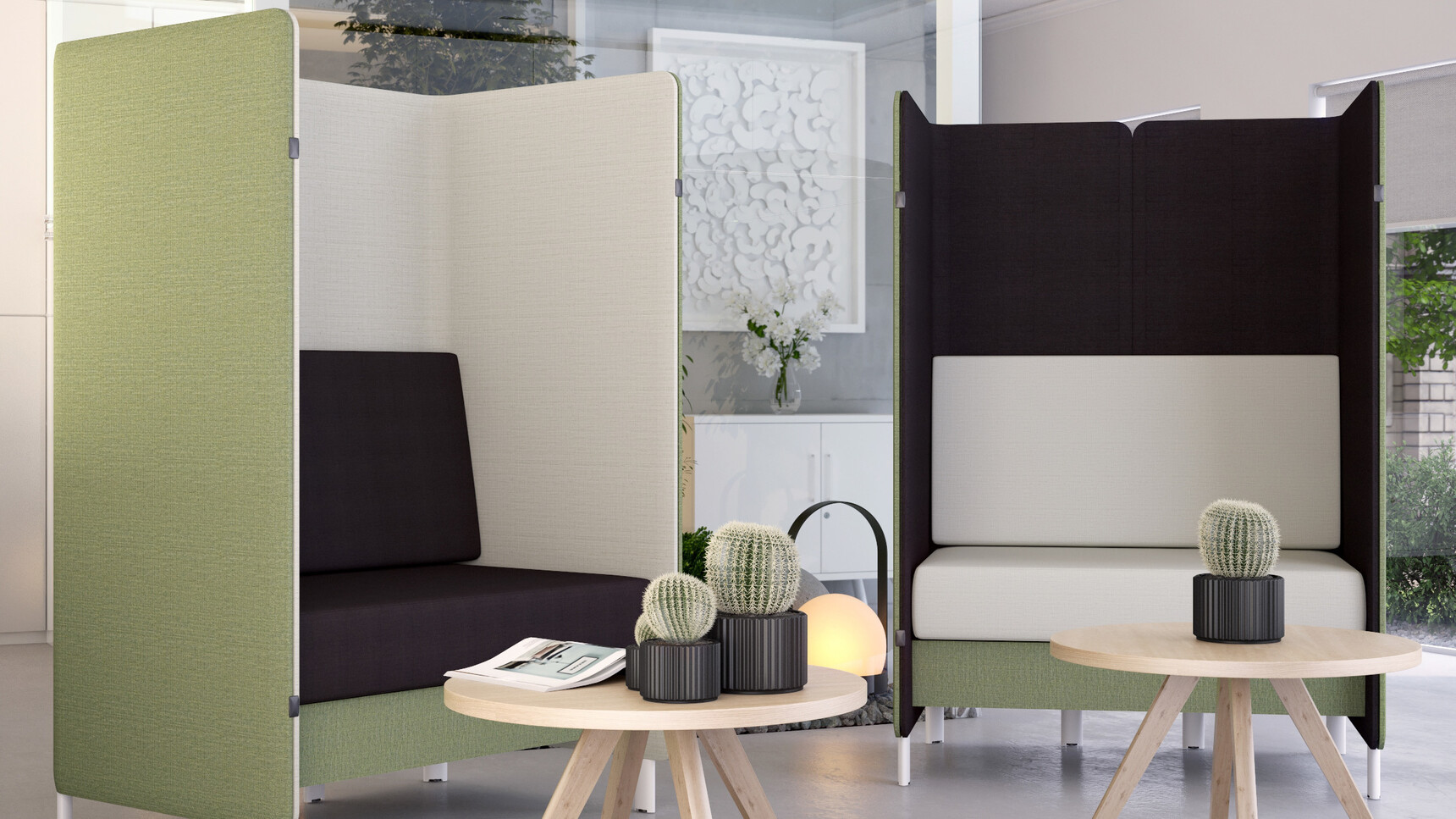 Elite Office Furniture Oases Seating Booths With Sofa Green White Black Finish Detail Image