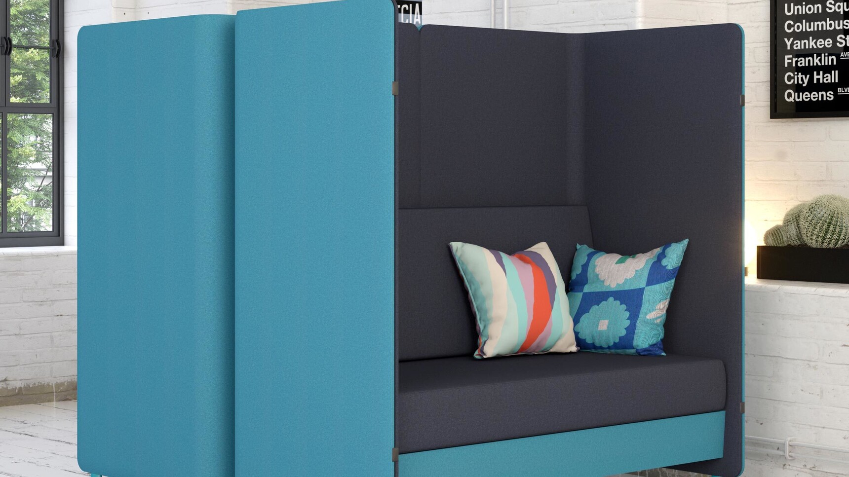 Elite Office Furniture Oases Seating Booths With Sofa Dark Blue Upholstery Detail Image