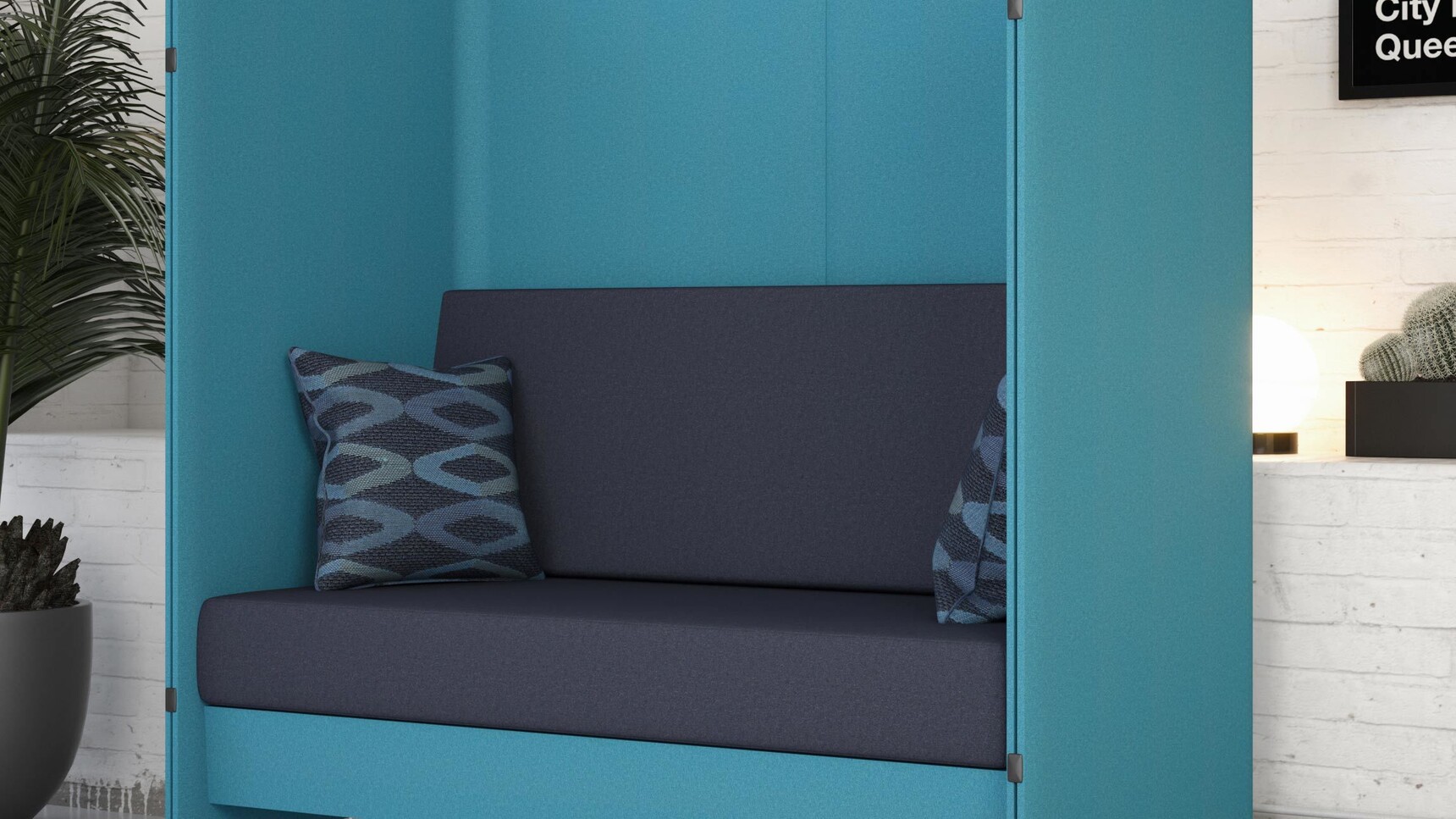 Elite Office Furniture Oases Seating Booth With Sofa Blue Upholstery Detail Image