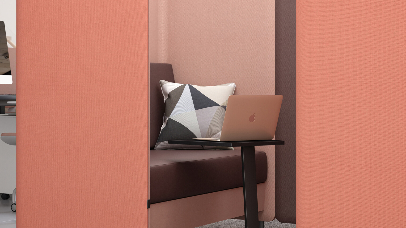 Elite Office Furniture Oases Seating Booth With Sofa Pink Orange Upholstery Detail Image