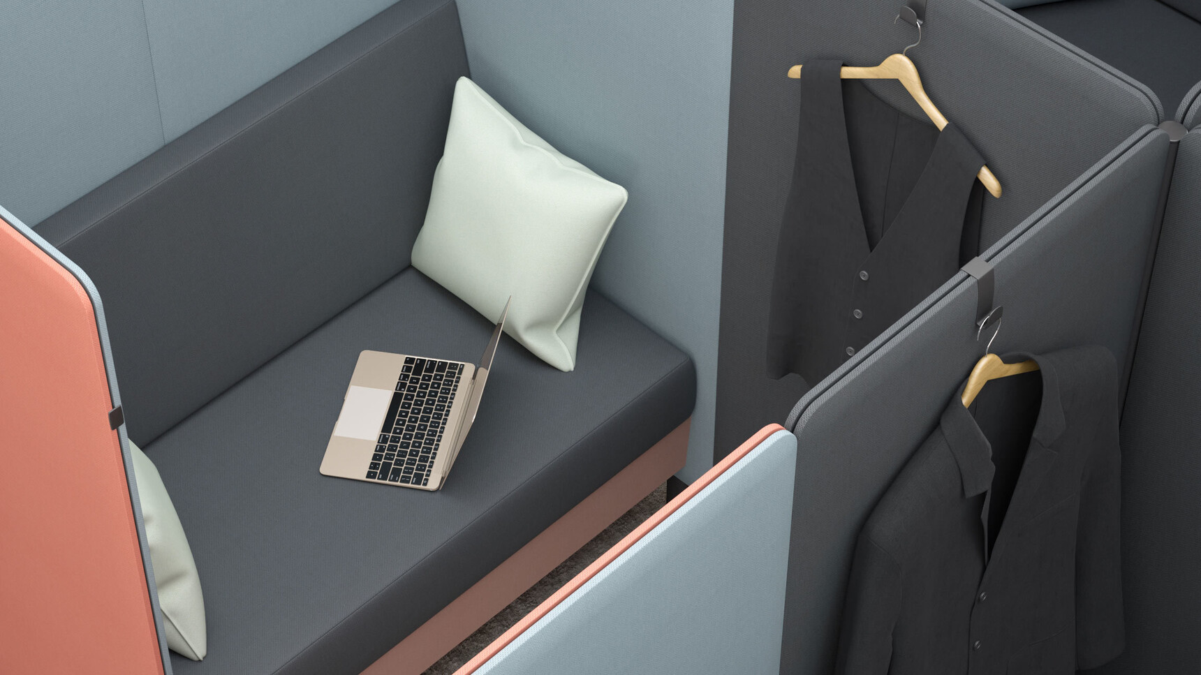 Elite Office Furniture Oases Seating Booth With Sofa Pink Grey Upholstery Detail Image