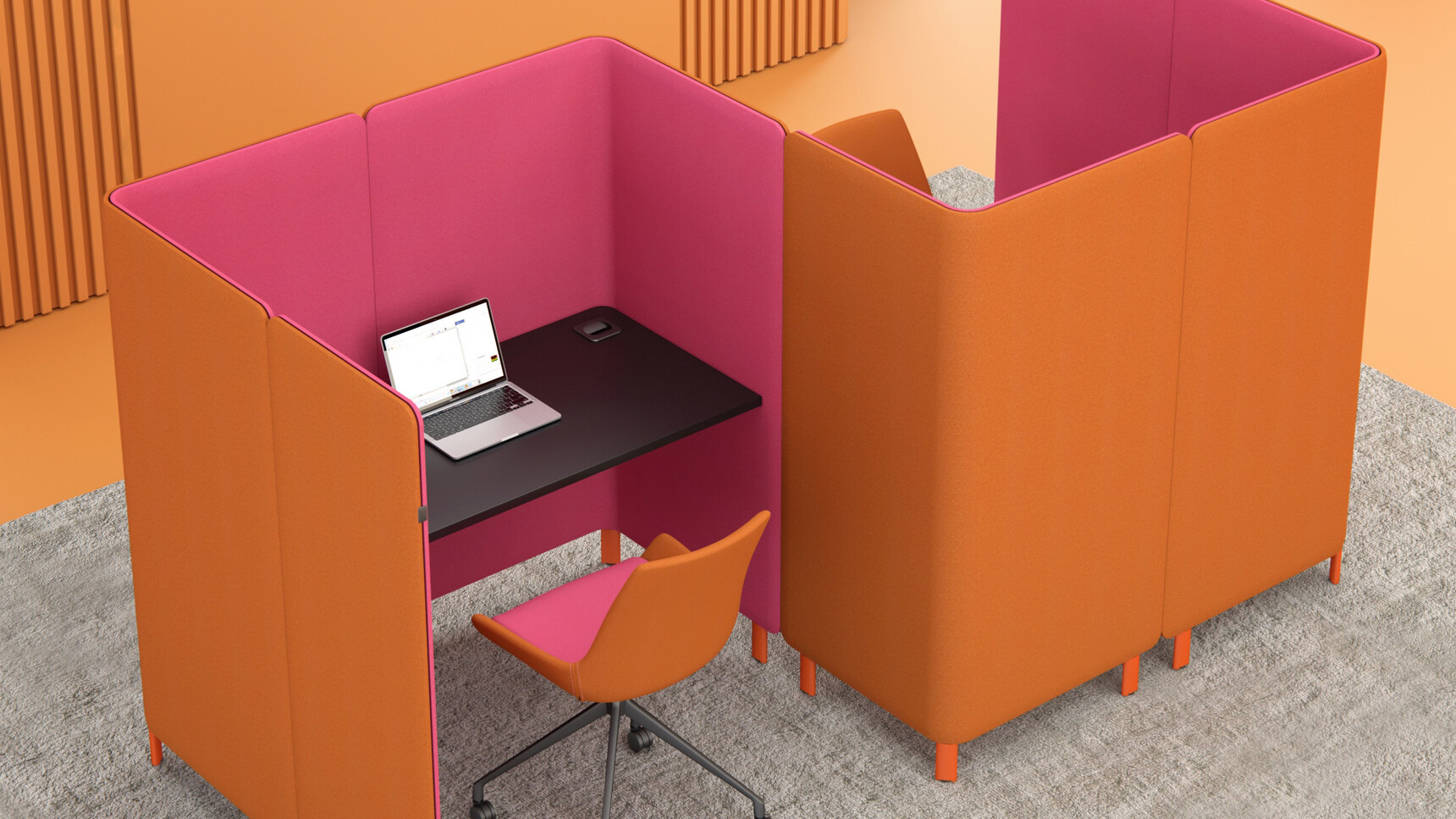 Elite Office Furniture Oases Desking Booth Orange Pink Upholstery Family Image