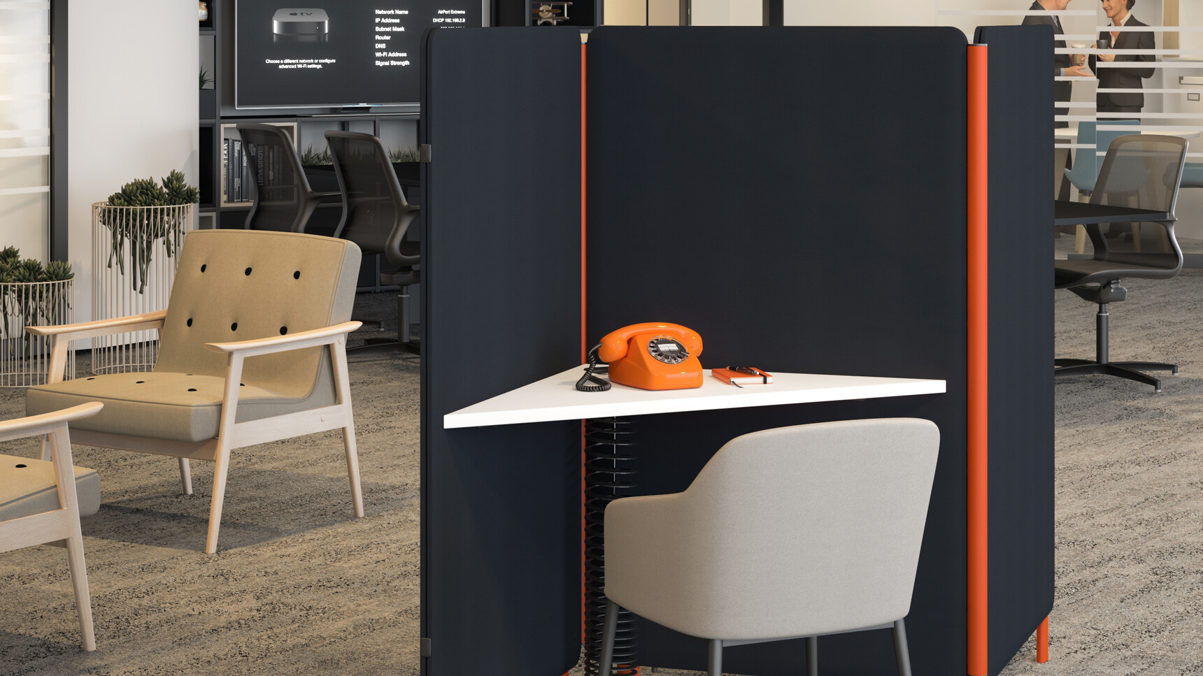 Elite Office Furniture Oases Desking Booth With Black Upholstery With White Desk Detail Image