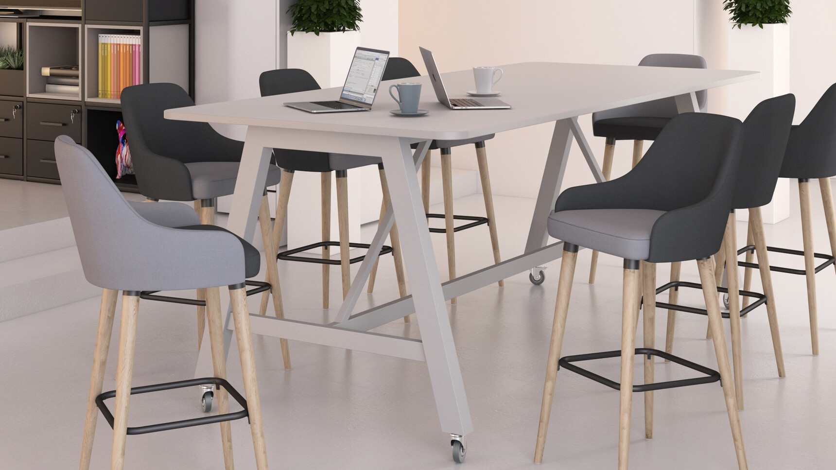 Elite Office Furniture Alto High Bench With Castors Grey Finish Family Image