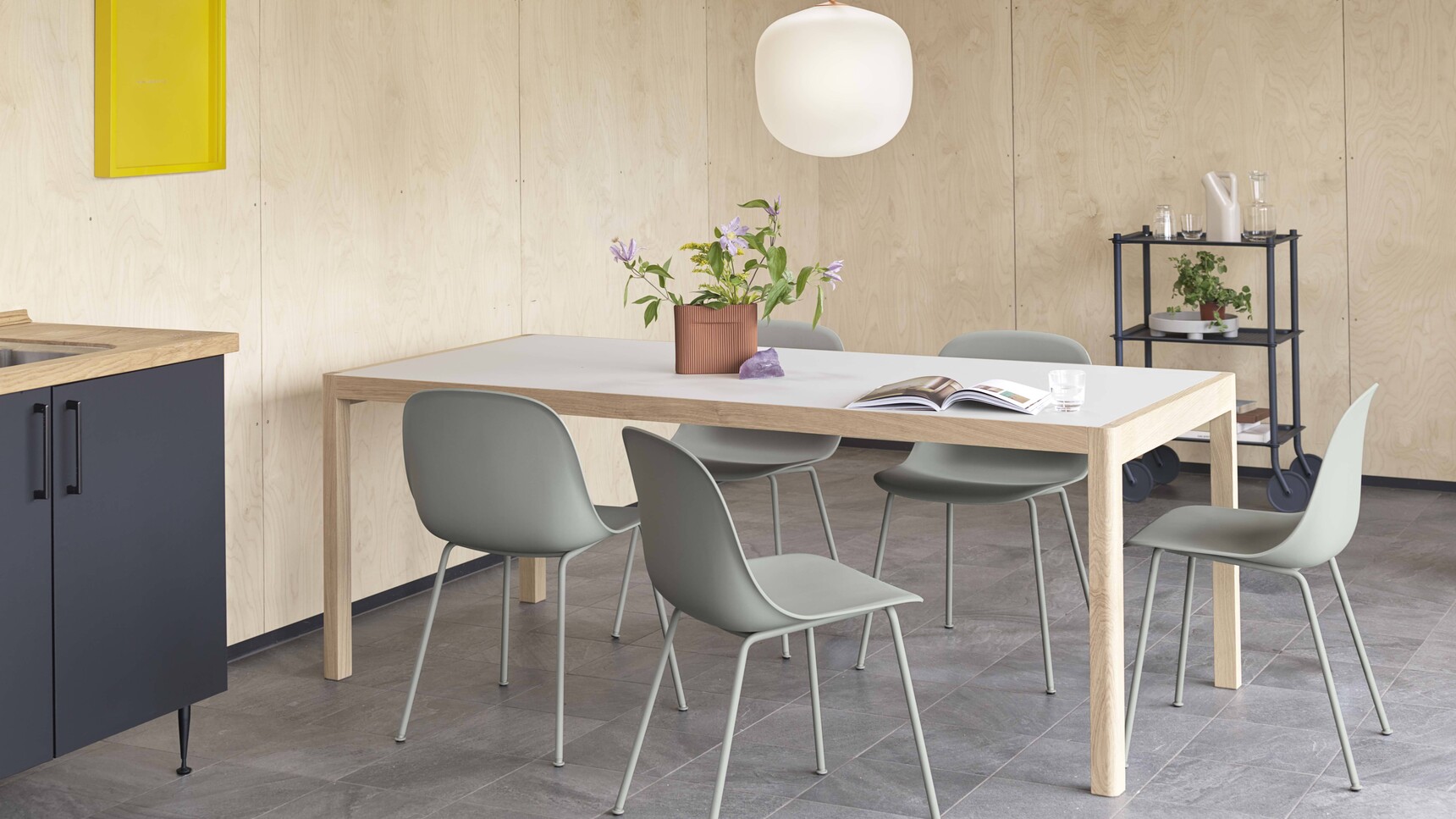 Muuto Fiber Side Chair Dusty Green Workshop Table 200cm Rime Pendant 37 Orange Flow Trolley Ridge H165 Family Image