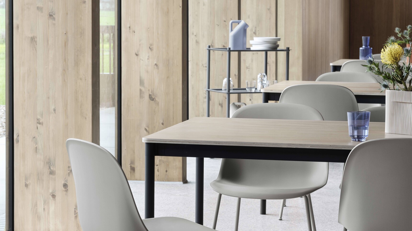 Muuto Fiber Side Chair Tube Grey Base Table Oak Veneer Black Raise Indigo Ridge Flow Trolley Tub Jug Family Image