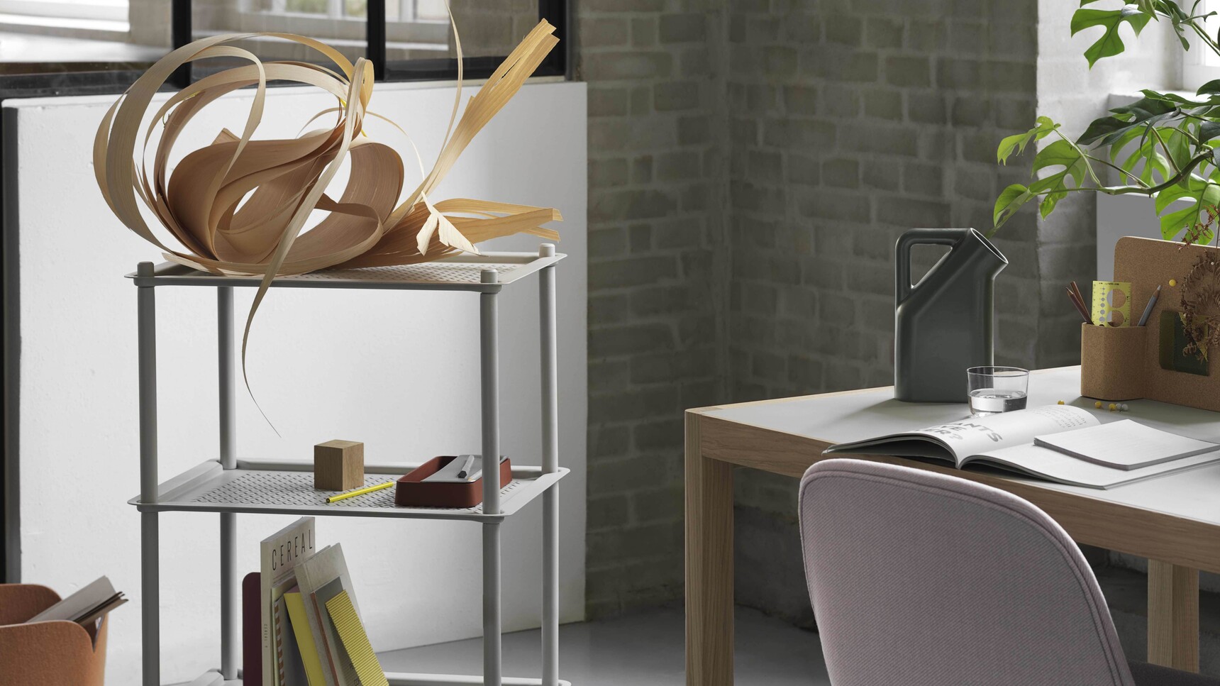 Muuto Flow Trolley 3 Layer Grey Workshop Table Oak Warm Grey Fiber Side Swivel Twill Weave 620 Story Pinboard Linear Pendant Family Image