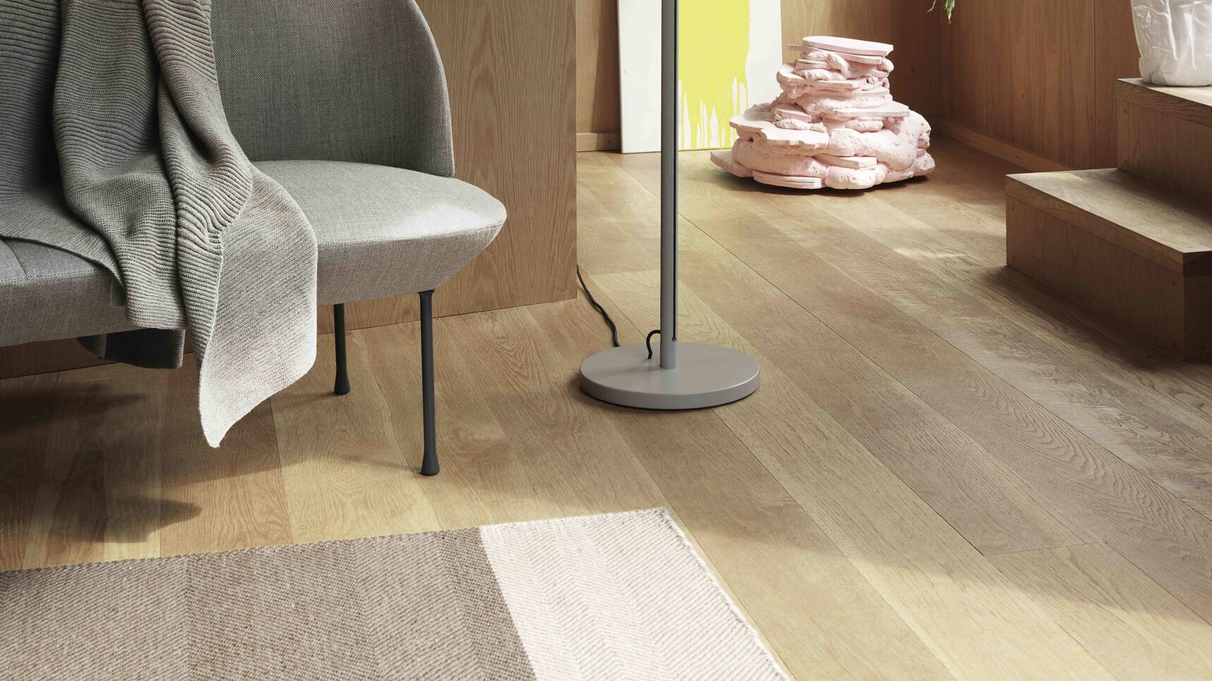 Muuto Pull Floor Lamp Grey Oslo Sofa Fiord 151 Varjo Rug Family Image