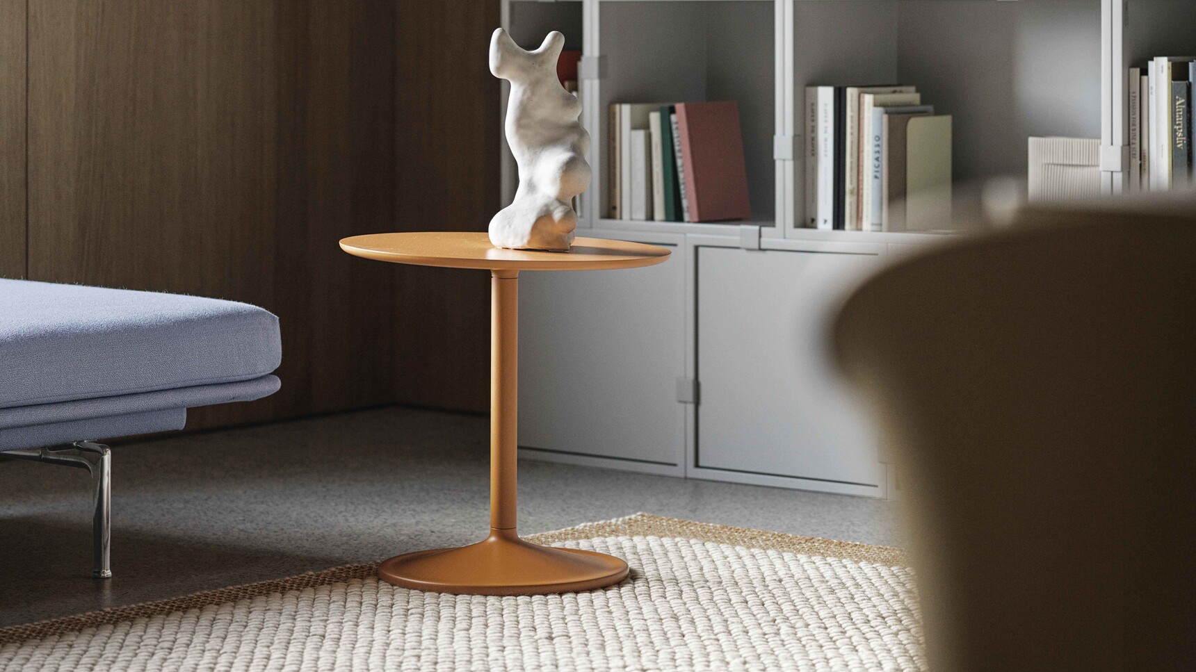 Muuto Soft Side Table O48 H48 Orange Pebble Burnt Orange Stacked Grey Kink Vase Dusty Lilac Outline Daybed Vidar 723 Family Image