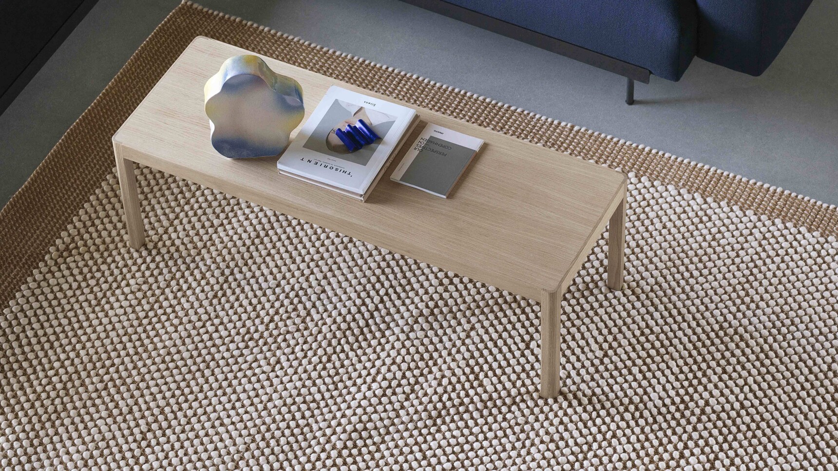 Muuto Workshop Coffee Table Oak In Situ Sofa Vidar 554 Pebble Burnt Orange Twine Cushion Echo Family Image