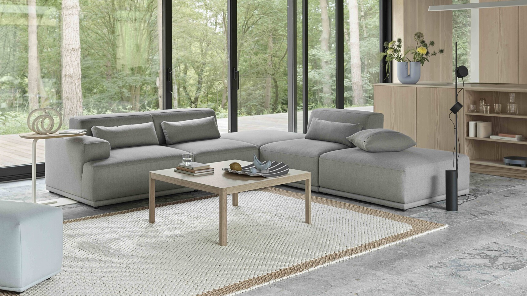Muuto Connect Soft Corner Config 3 Rewool 128 Workshop Coffee Table Wave Tray Pebble 200 300 Burnt Orange Relate H60 Solid Oak Off White Family Image