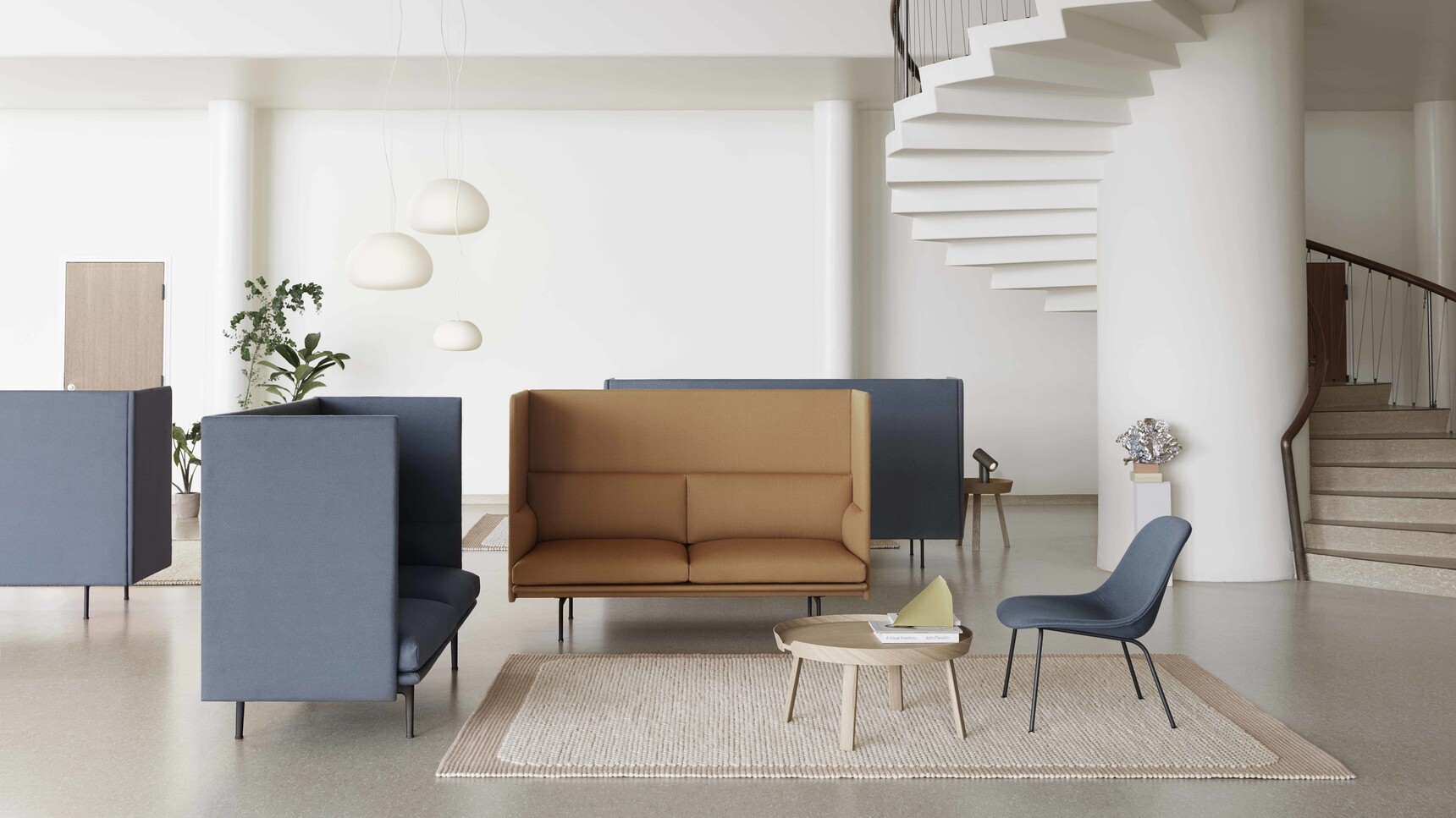 Muuto Outline Highback Pebble Fiber Lounge Around Fluid Wide In Office Setting