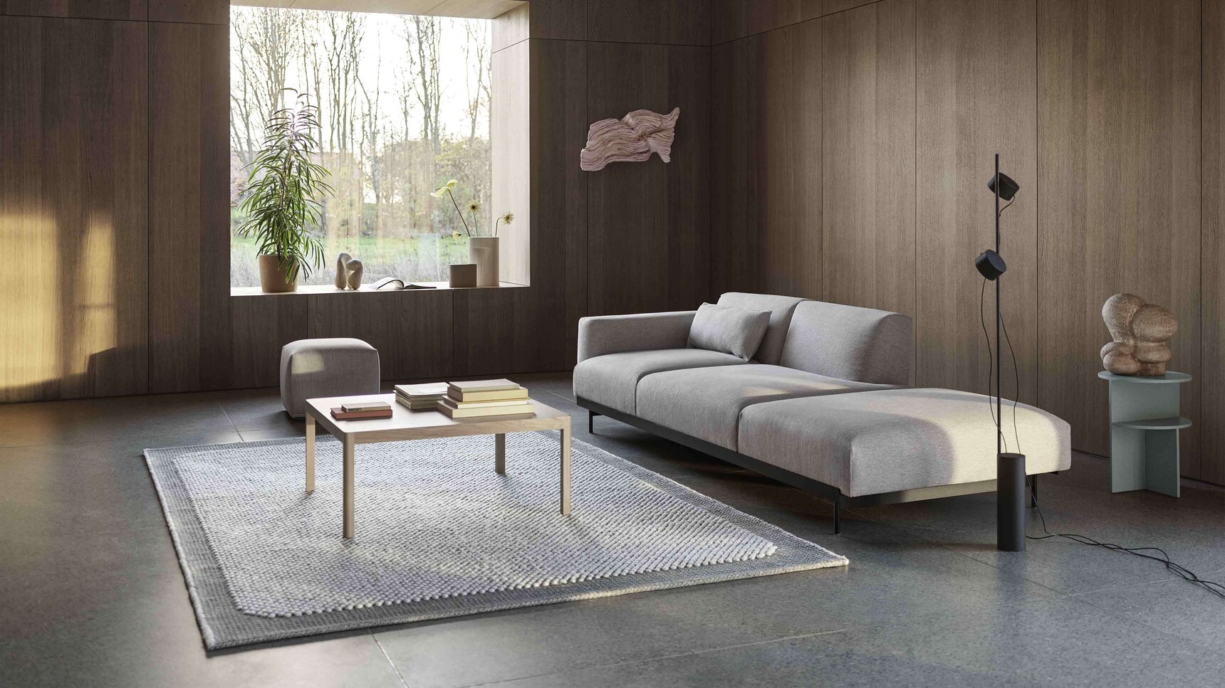 Muuto In Situ 3 Seater Config 5 Clay 12 Workshop Coffee Table Pebble Rug Light Grey Echo Remix 123 Post Lamp Wide Family Image