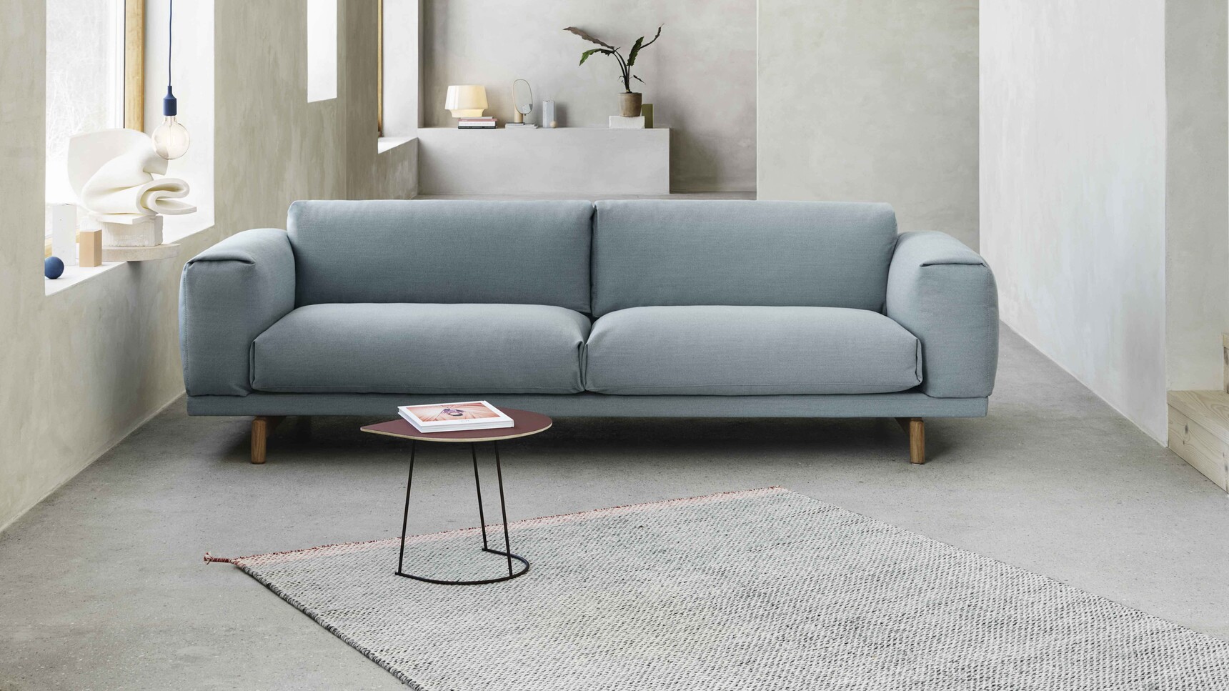 Muuto Rest 3 Seater Strio 713 Airy Half Plum E27 Pale Blue Cosy In White Mimic Nude Ply Family Image