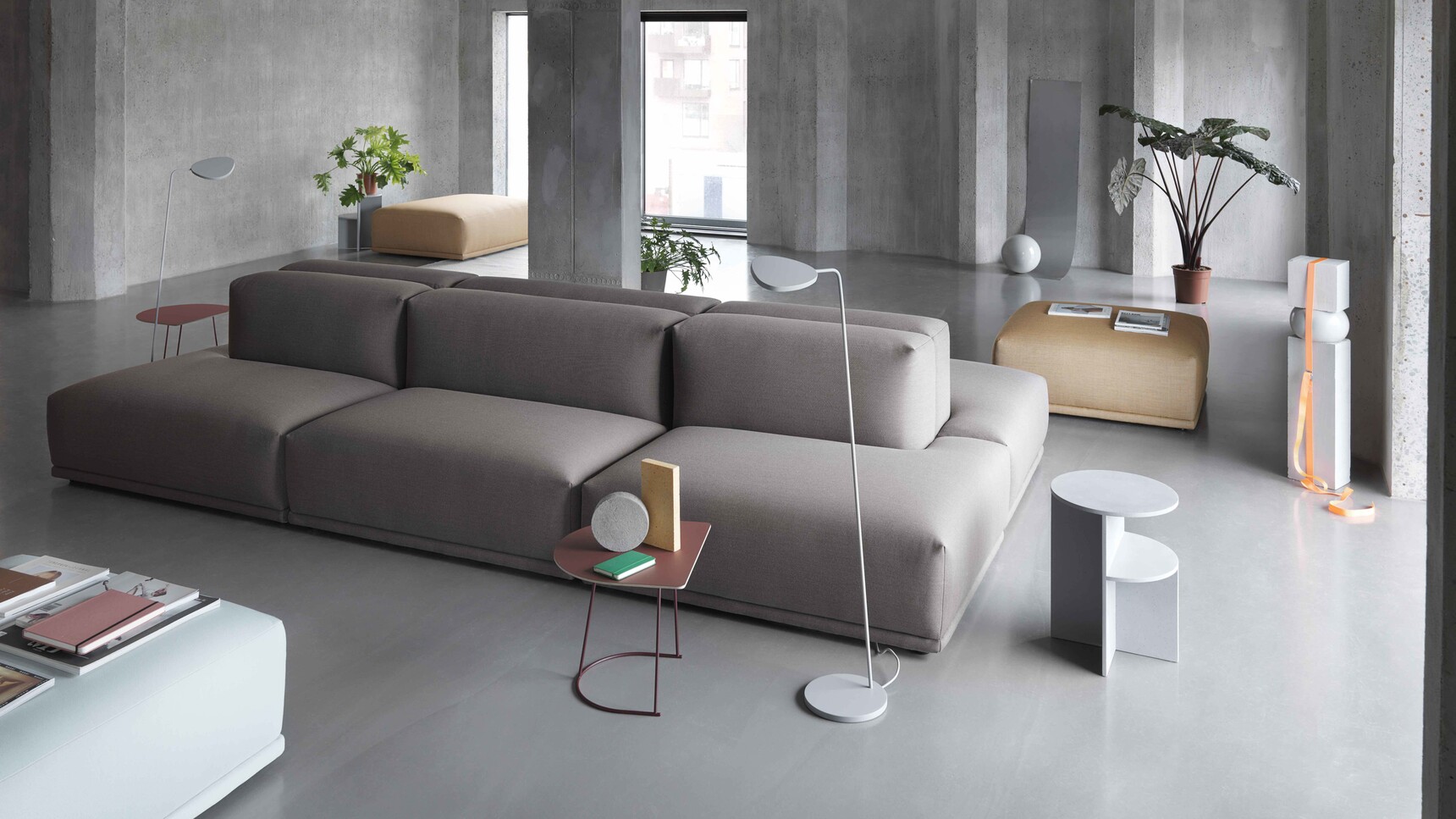 Muuto Airy Coffee Table Half Size Plum Connect Modular Sofa Lifestyle Image