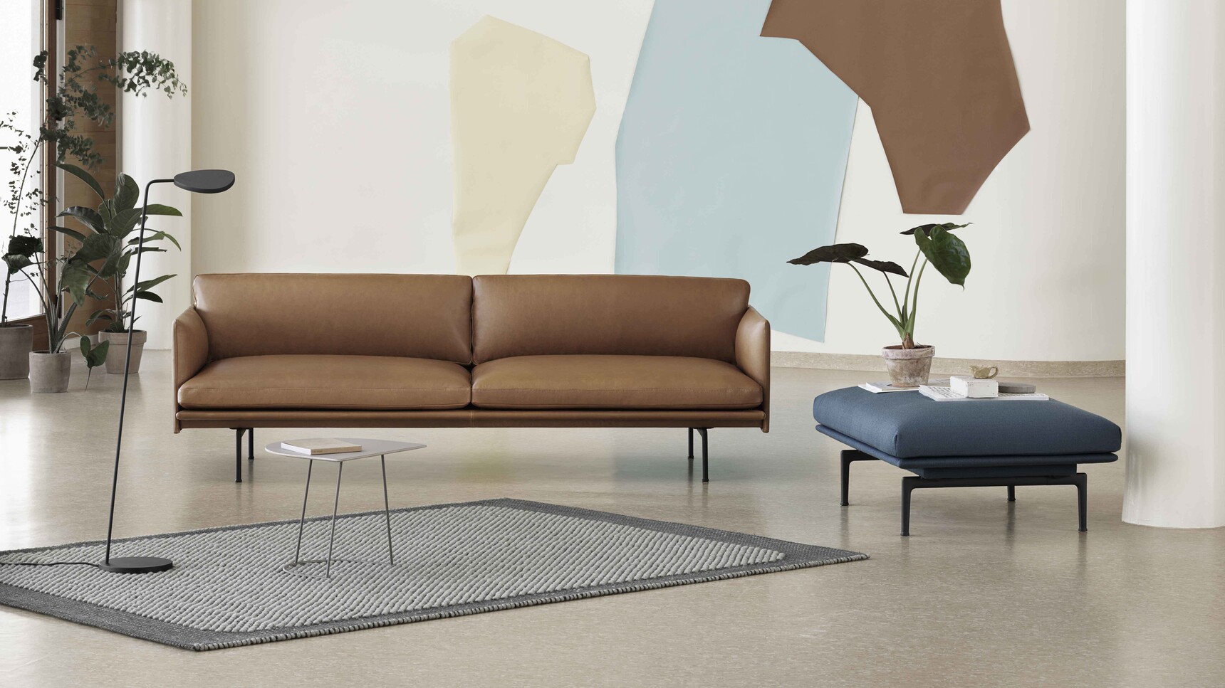 Muuto Outline Refine 3 Seater Pouf Pebble Airy Half Leaf Floor Family Image