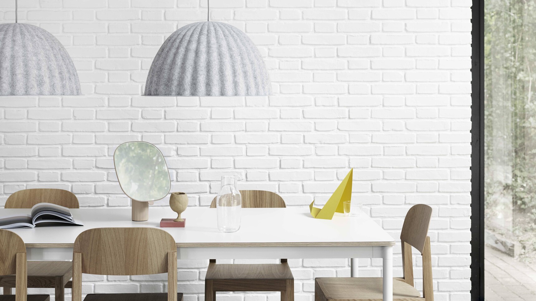 Muuto Under The Bell O55 White Melange Finish Base Table Workshop Chair Mimic Family Image