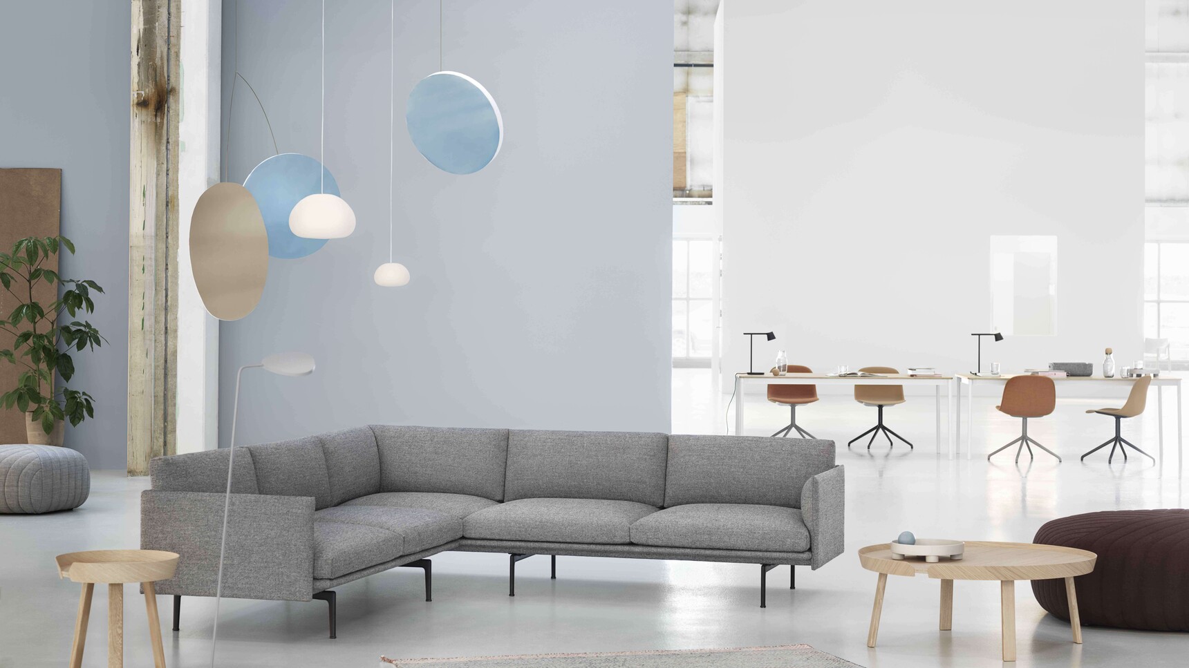 Muuto Outline Corner Hallingdal 166 Around Fiber Swivel Five Ply Leaf Fluid Pendant Lamp Base Table Tip Corky Platform In Office Setting