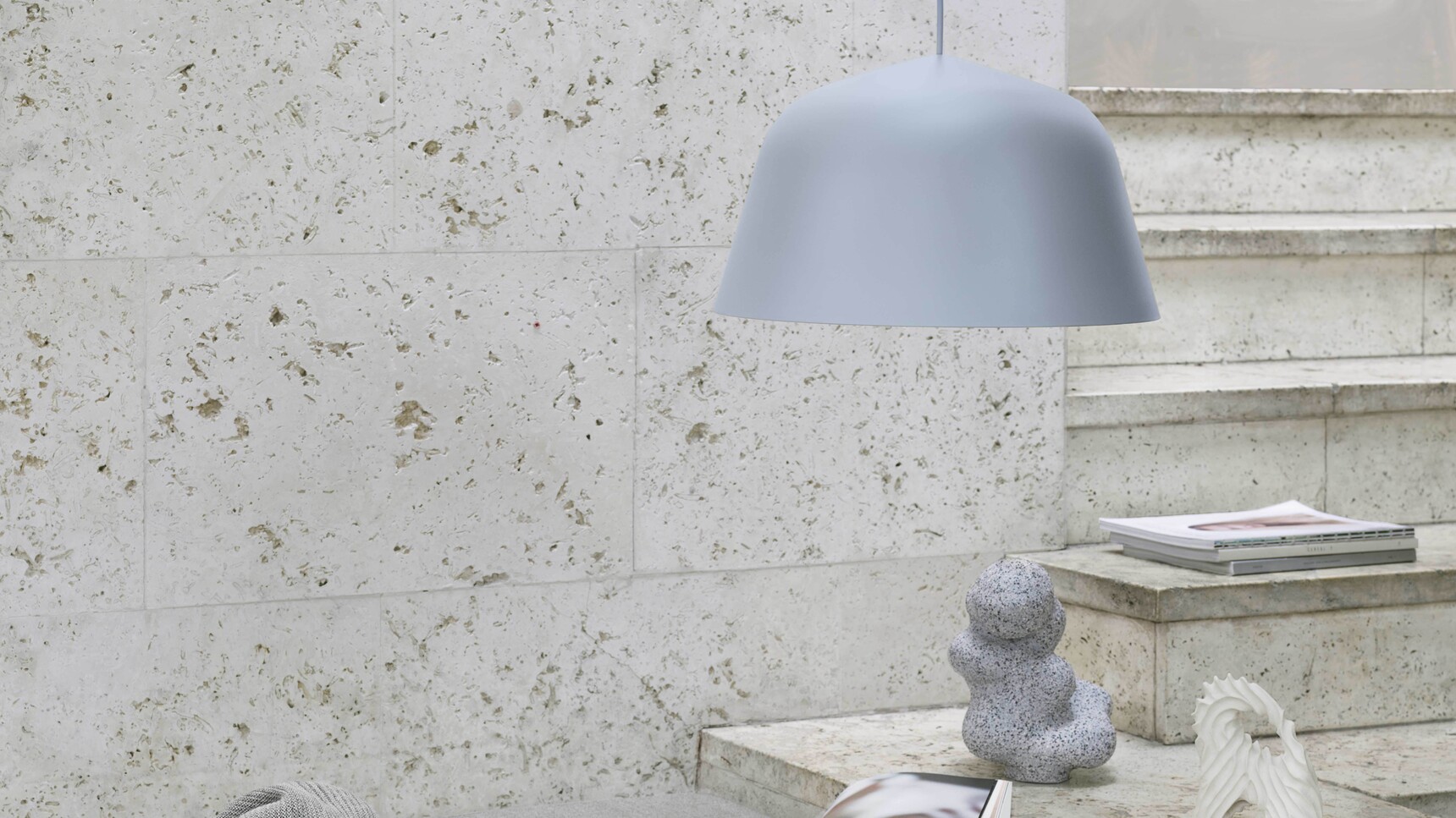 Muuto Ambit Pendant O40 Light Blue Rhythm Throw Light Grey Detail Image