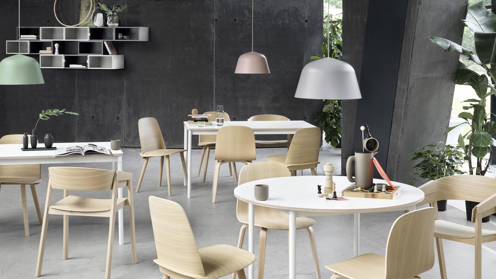 Muuto Base Table Nerd Chair Visu Chair Cover Chair Ambit Lamp 400mm Stacked Family Image