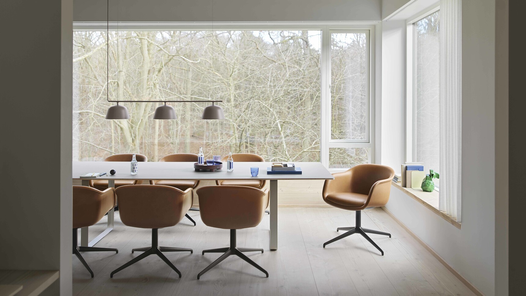 Muuto Fiber Conference Armchair Swivel Refine Leather Cognac 7070 Grey 295cm Ambit Rail Taupe Platform Tray Raise Wide Family Image