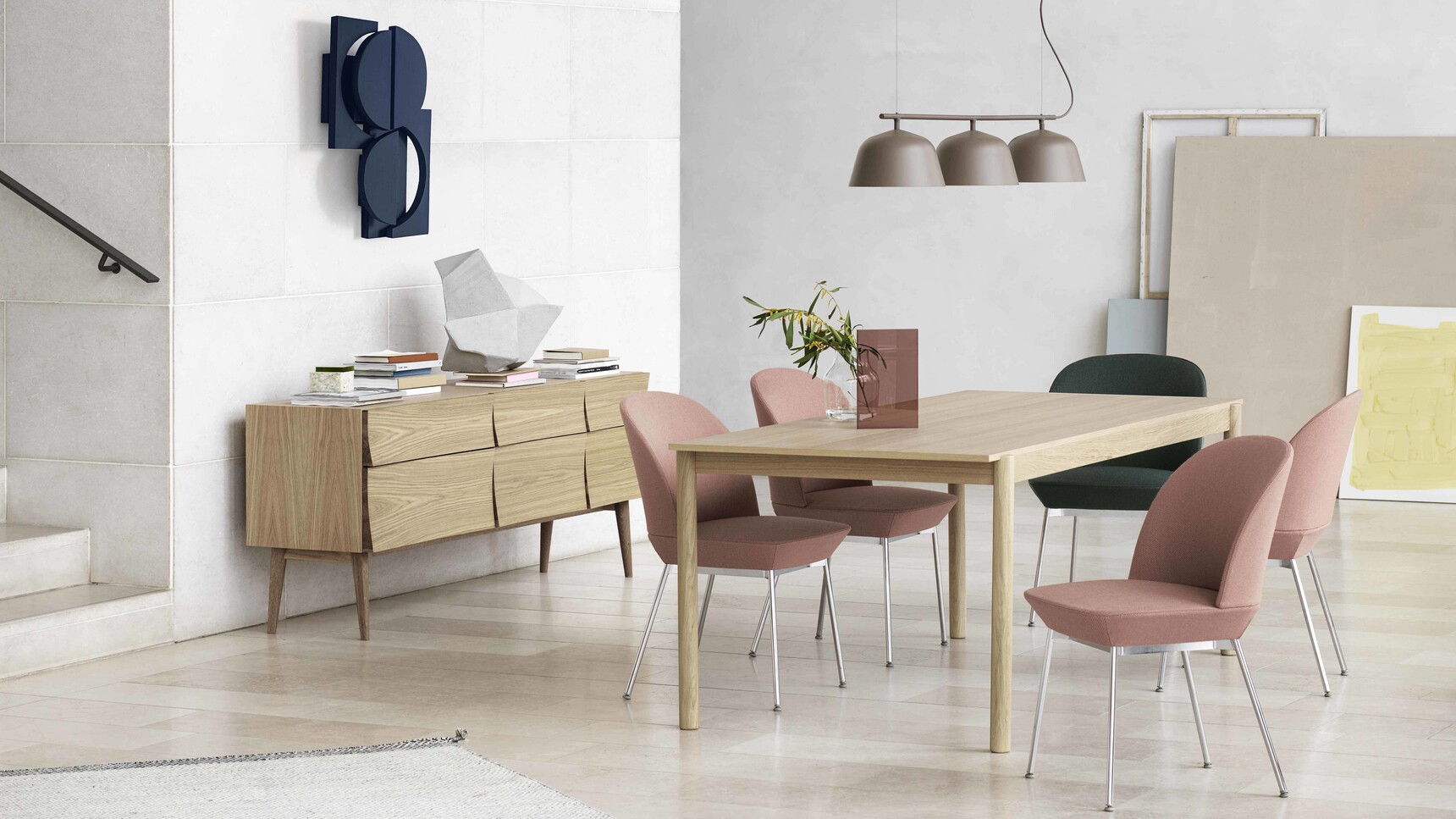 Muuto Oslo Side Chair Twill Weave 530 990 Chrome Linear Wood Table Oak Reflect Sideboard Ambit Rail Lamp Taupe Family Image